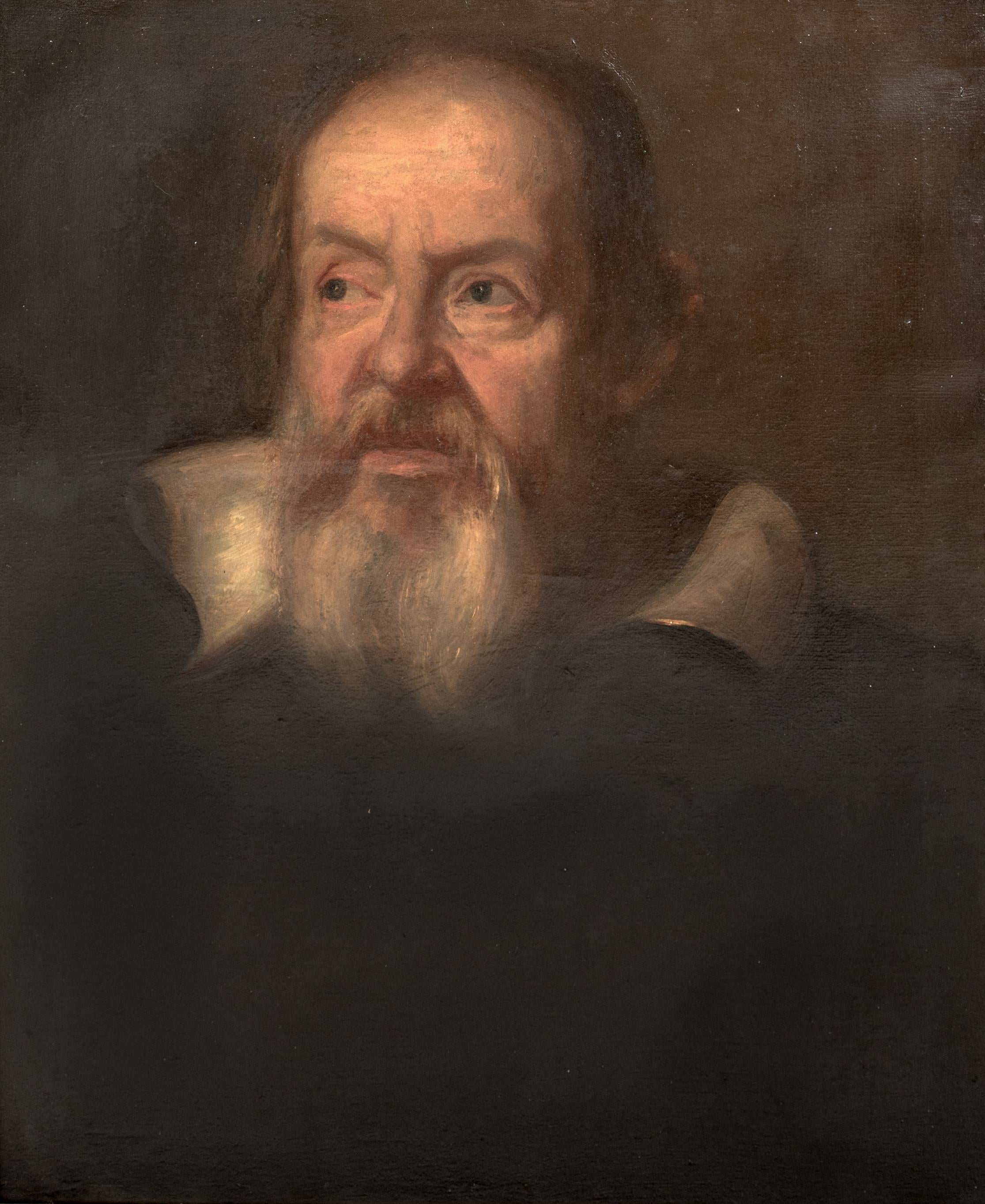 Portrait de Galilei (1564-1642)  École italienne  Grand modèle du 17e siècle - Noir Portrait Painting par Unknown