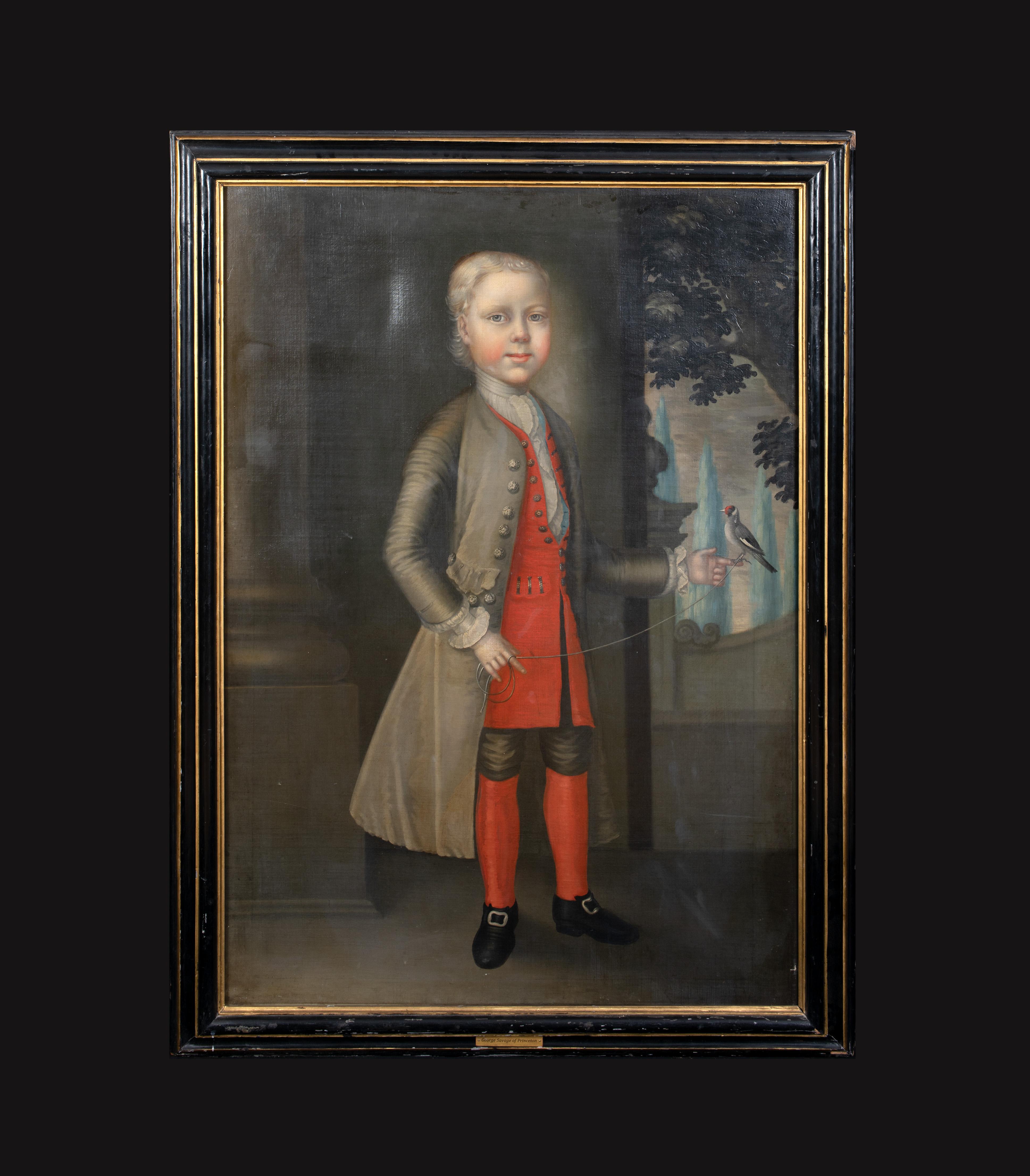 Portrait de George Savage de Princeton, tenant un oiseau de compagnie 18e siècle - Painting de Unknown