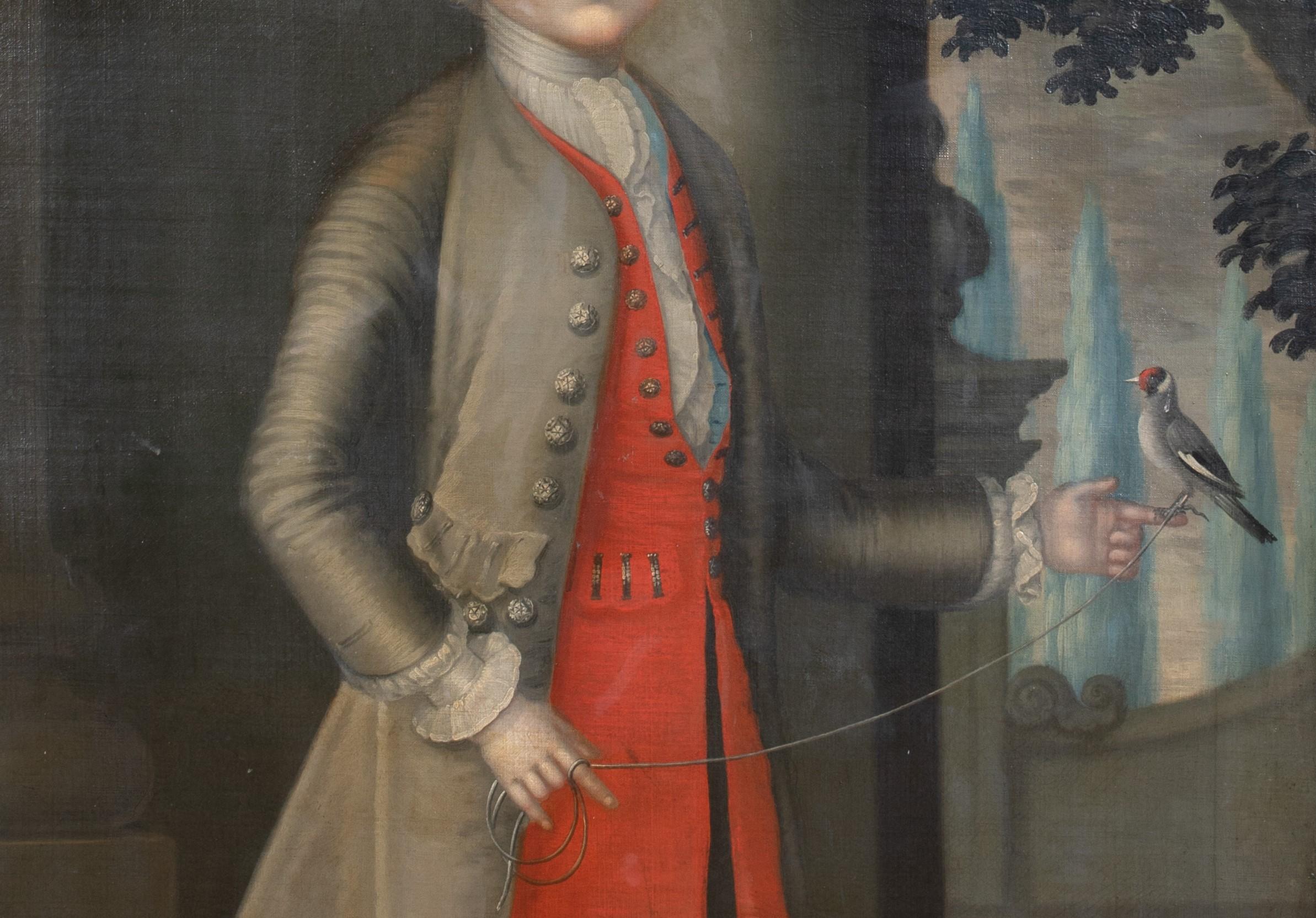 Portrait de George Savage de Princeton, tenant un oiseau de compagnie 18e siècle 2