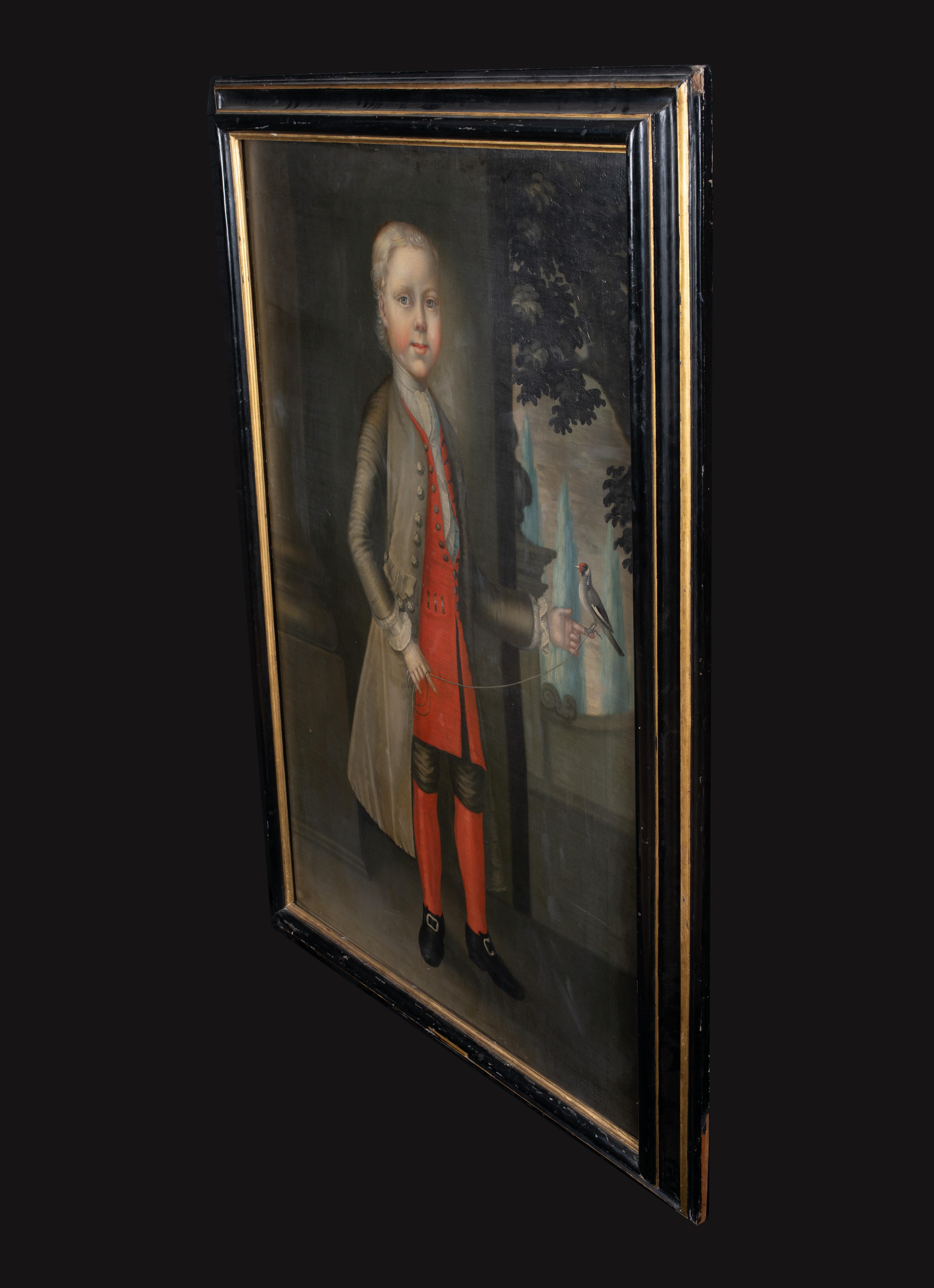 Portrait de George Savage de Princeton, tenant un oiseau de compagnie 18e siècle 5