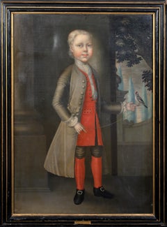 Portrait de George Savage de Princeton, tenant un oiseau de compagnie 18e siècle
