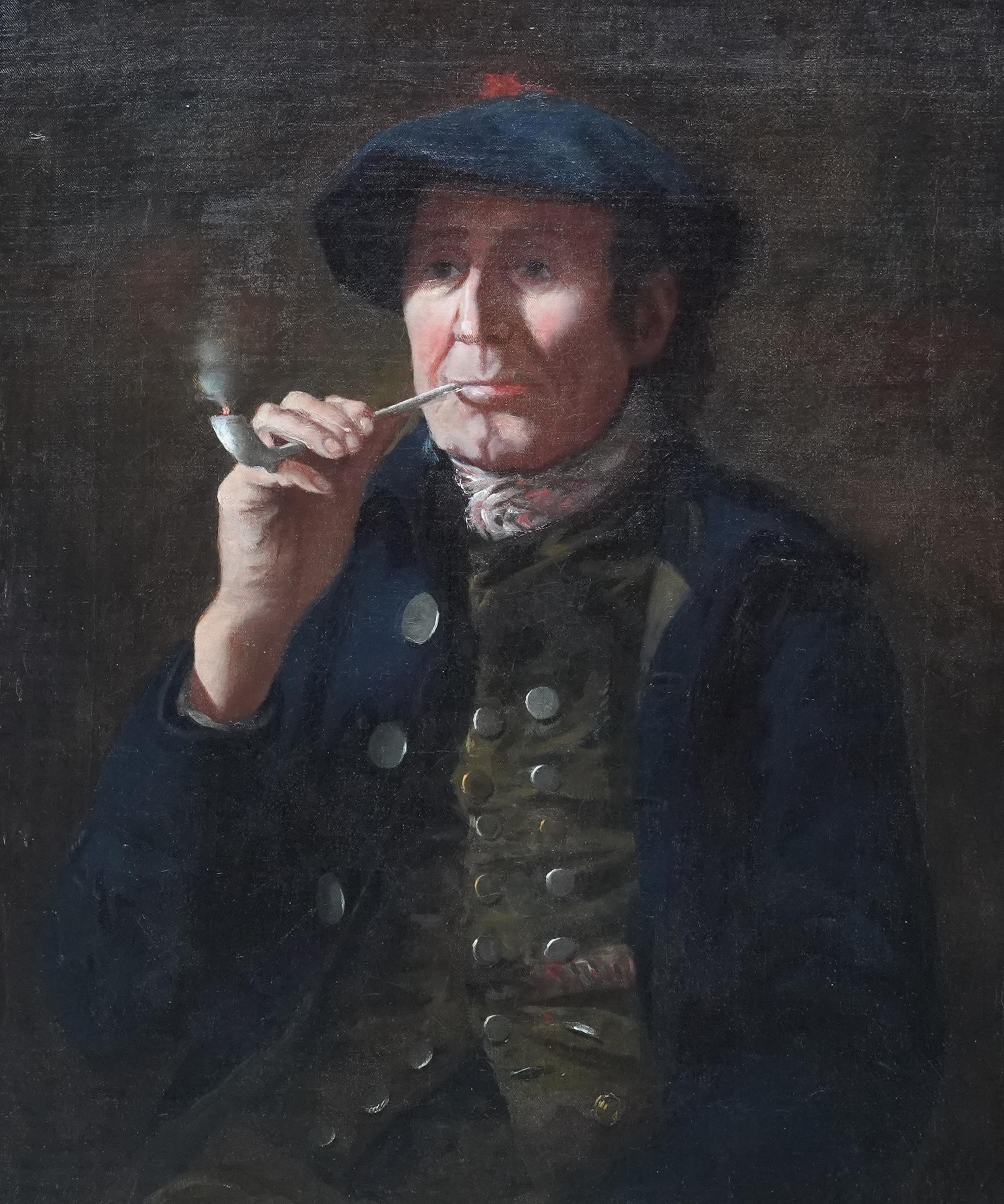 Portrait of Scottish Gentleman with Clay Pipe - 18th century art oil painting  - Painting by Unknown