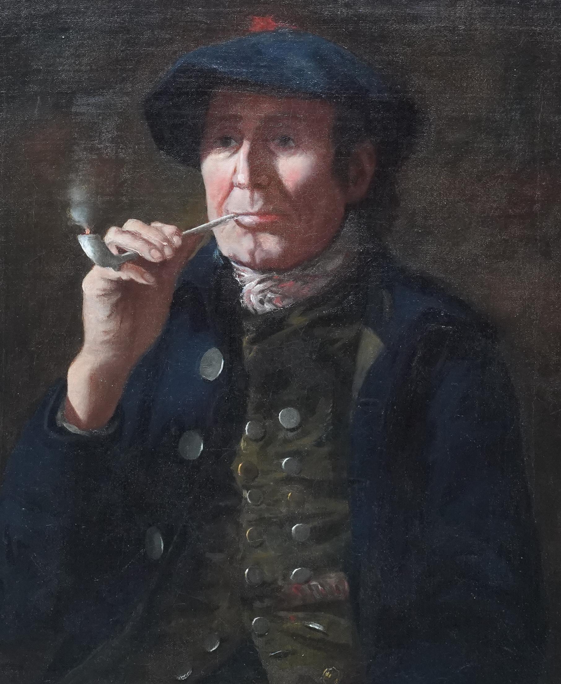 Portrait of Scottish Gentleman with Clay Pipe - 18th century art oil painting  - Old Masters Painting by Unknown