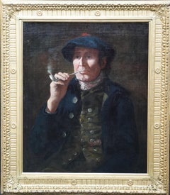 Vintage Portrait of Scottish Gentleman with Clay Pipe - 18th century art oil painting 