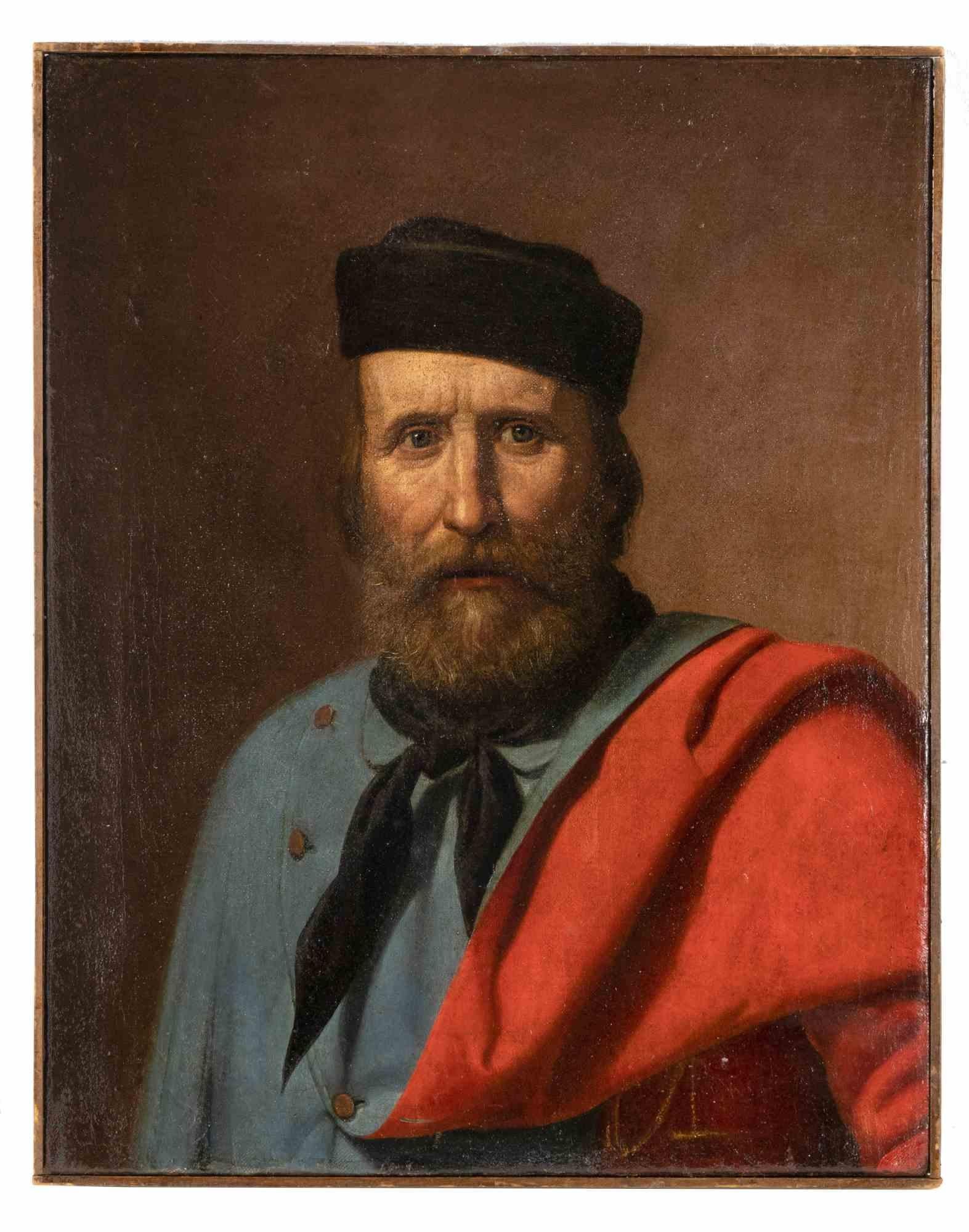 Portrait Painting Unknown - Portrait de Giuseppe Garibaldi - Peinture à l'huile - Fin du 19e siècle