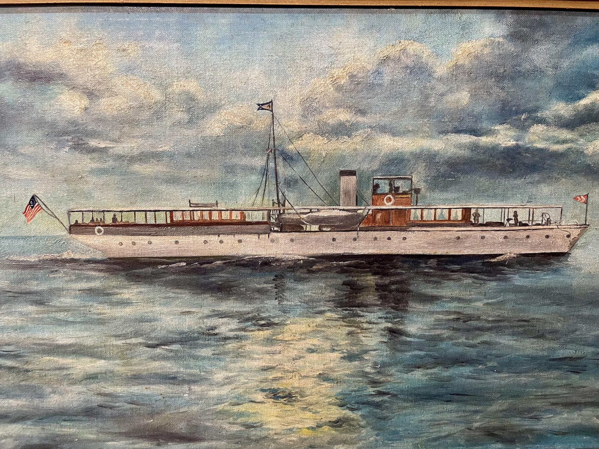 Portrait of Granddaddy’s White-hulled Steamship (Before the ‘29 Crash) - Painting by Unknown