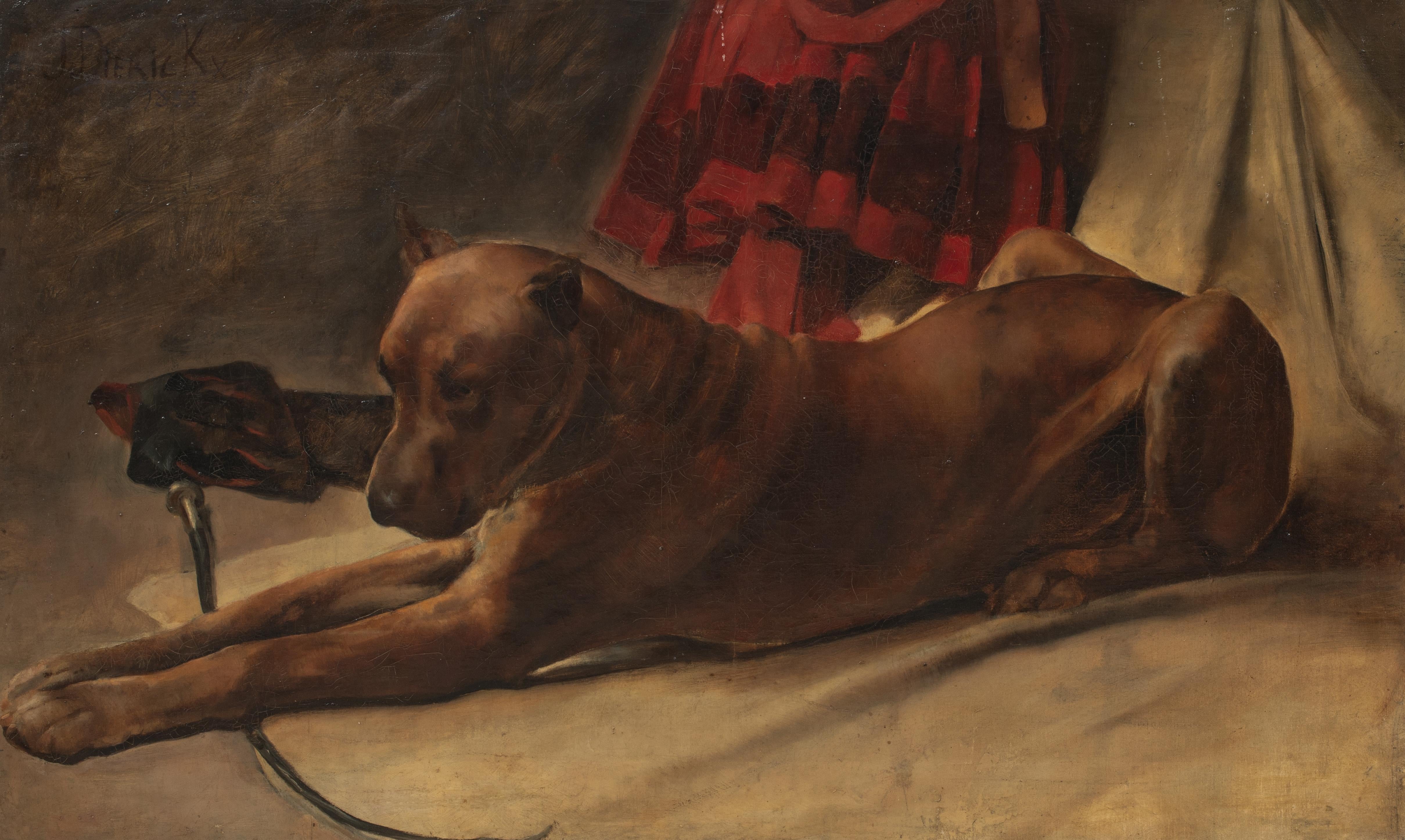 Porträt einer Dogge „Achilles“, 19. Jahrhundert  von Joseph DIERICKX (Braun), Animal Painting, von Unknown
