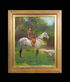 Portrait of Hilda, Riding "Piano" & Jack Russell Terrier Dog, 19th Century