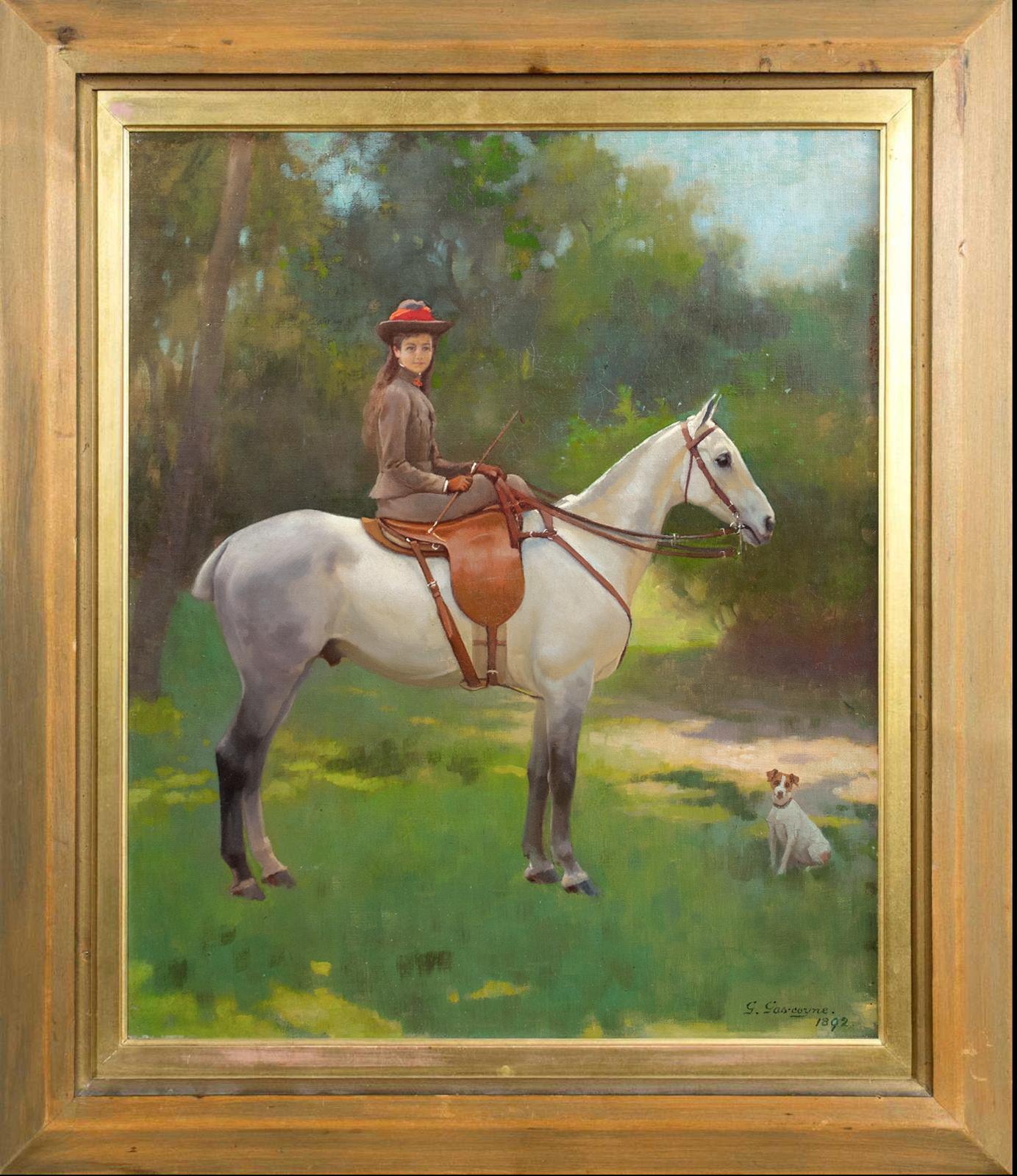 Ritratto di Hilda, pianoforte e cane Jack Russell Terrier, XIX secolo