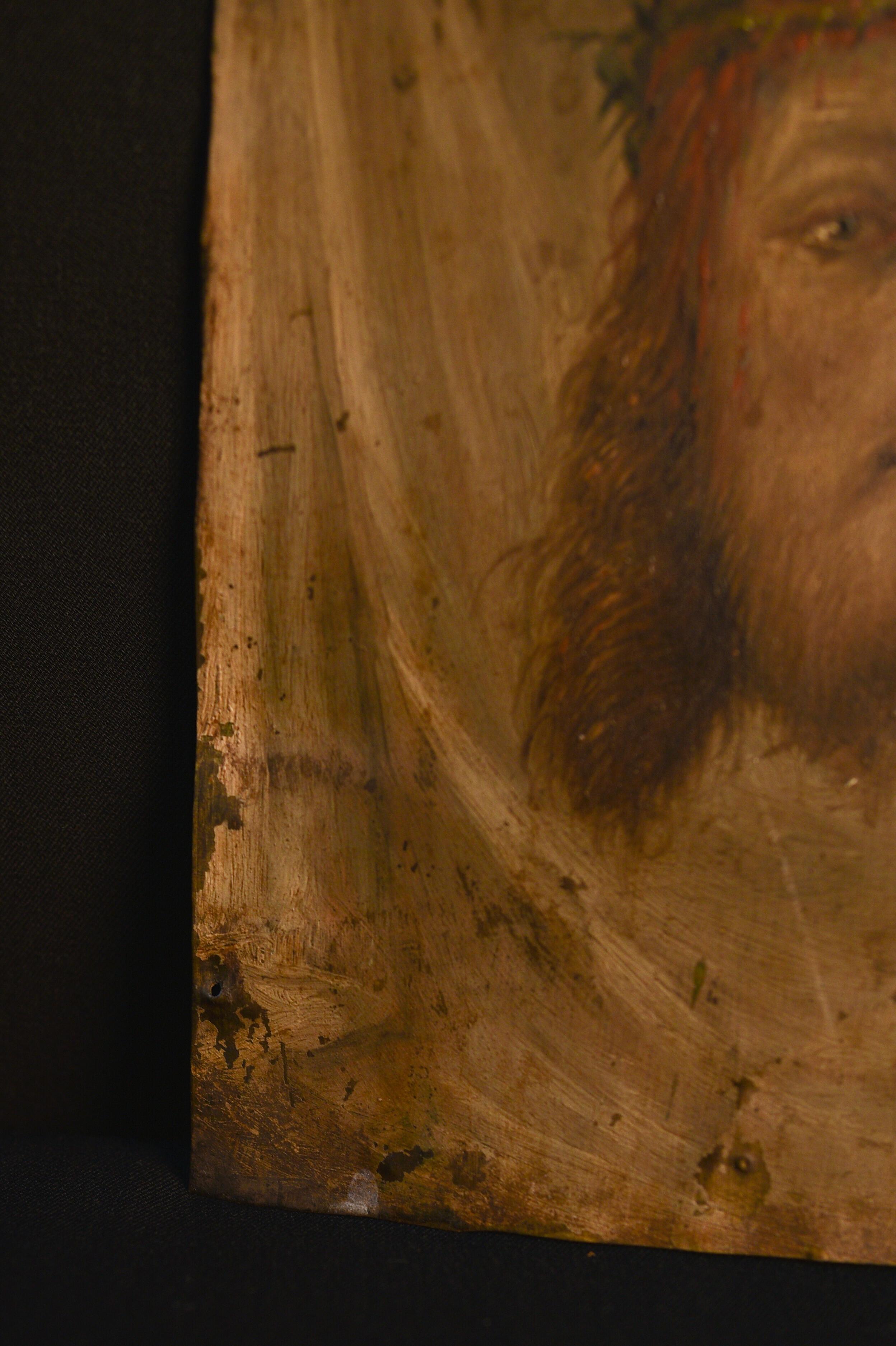 Porträt von Jesus Christus mit Dornenkrone auf Zink- oder Bleiplatte im Angebot 1