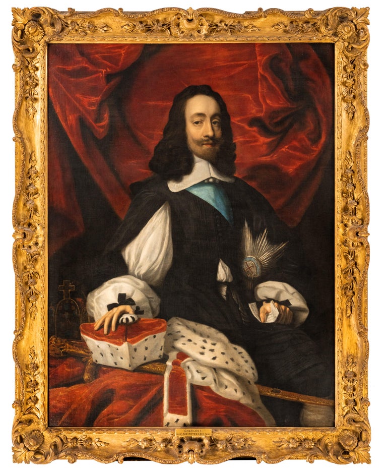 Unknown Portrait Painting - Portrait of King Charles I (1600-1649), in a black slashed doublet 