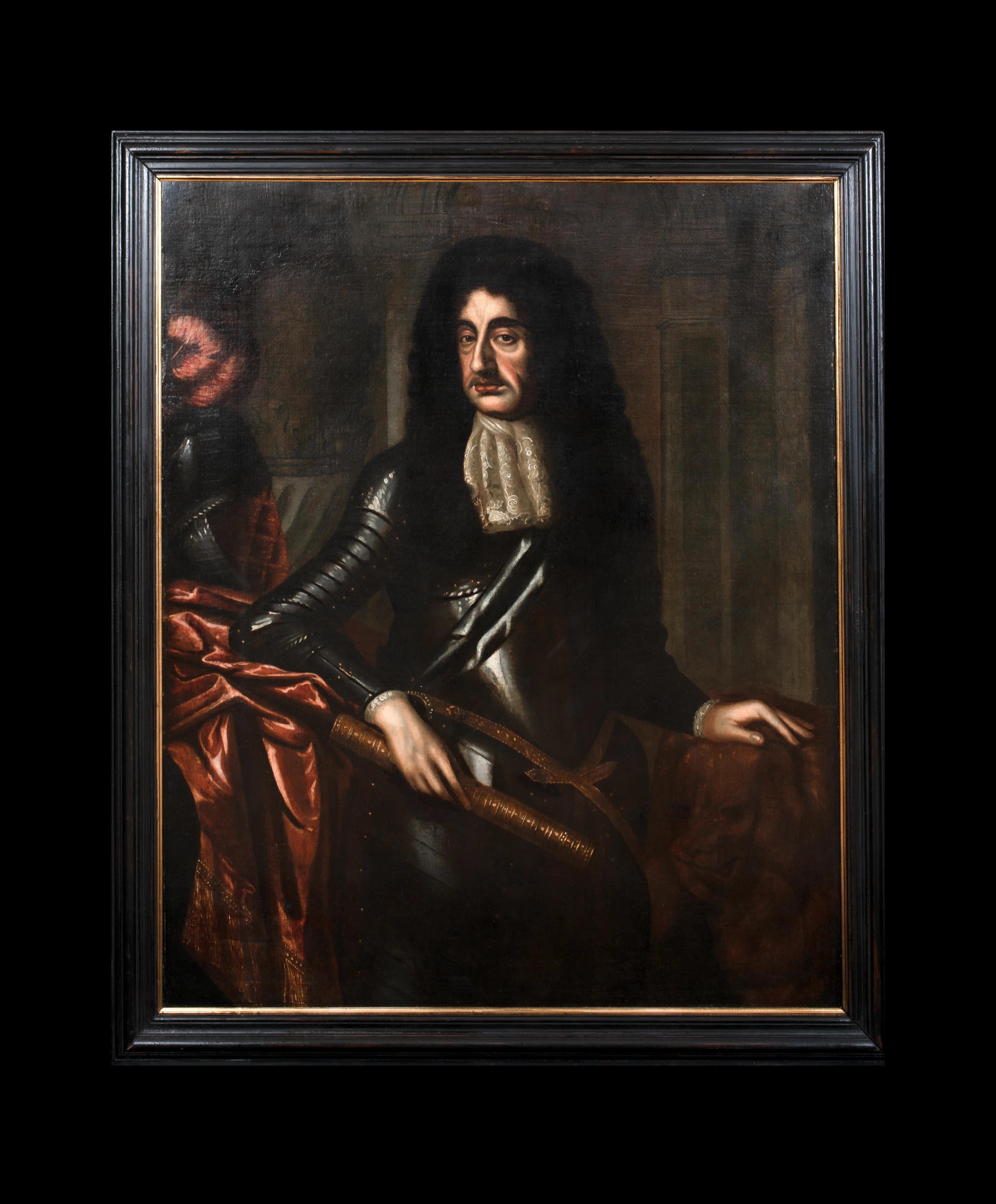 Portrait Of King Charles II Of England (1630-1685), 17th Century


British School


Large 17th Century British School portrait of King Charles II of England, oil on canvas. Magnificent three quarter length portrait in armour and with his hand upon a