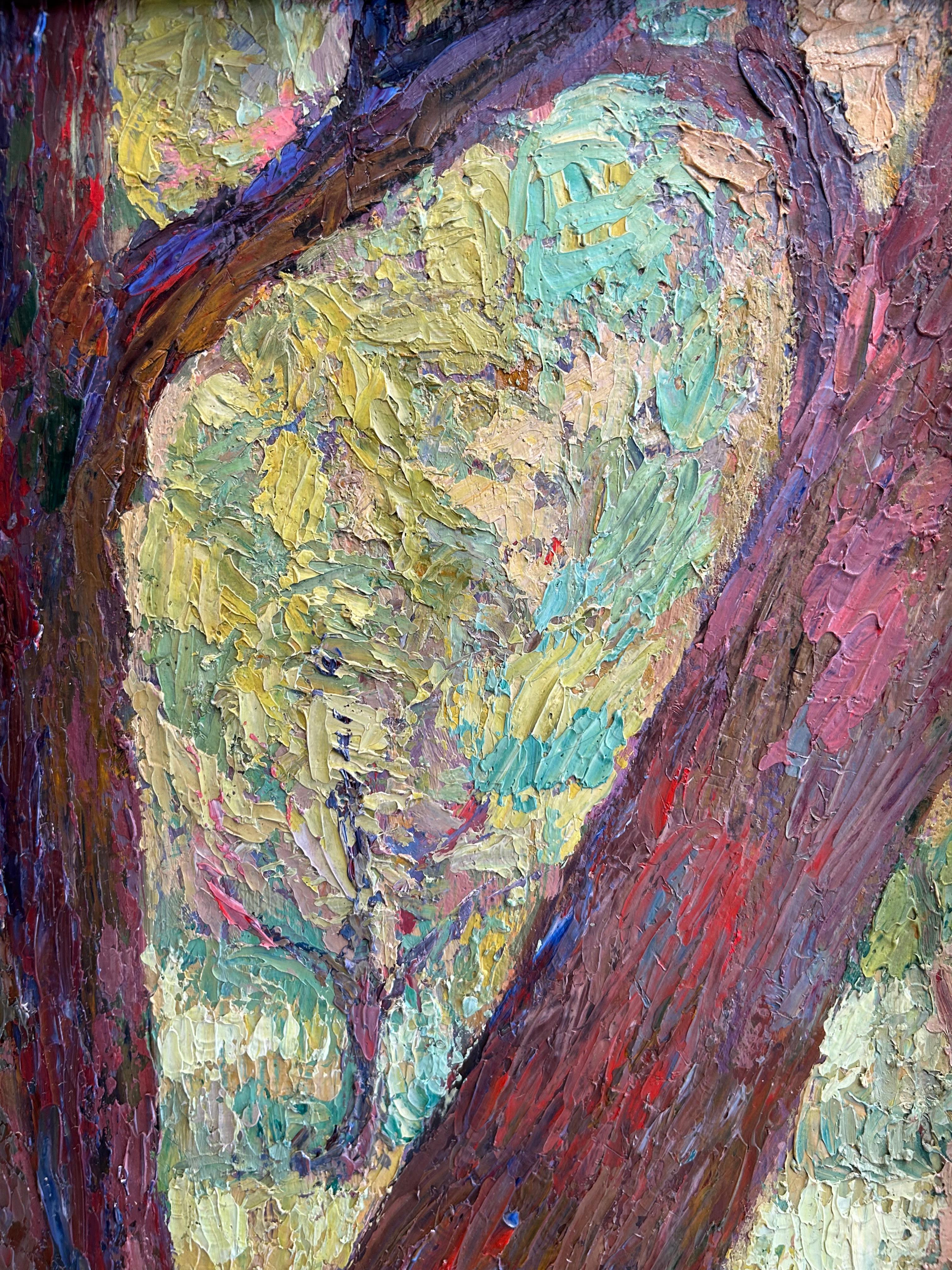 Portrait d'une dame dans un fauteuil à bascule en plein air - Marron Figurative Painting par Unknown