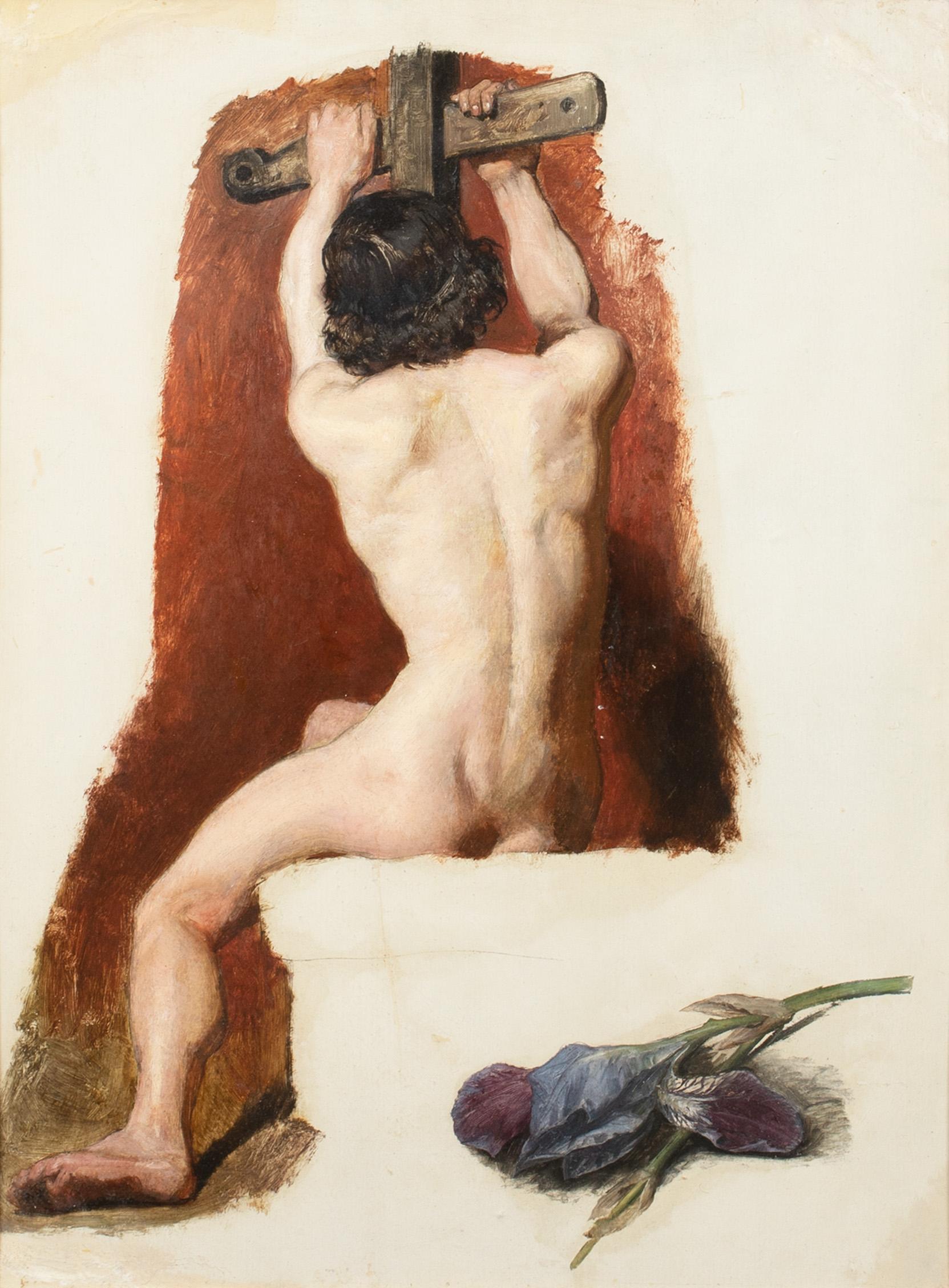 Portrait Of A Nude Male Holding A Crucifix, 19th Century - Beige Still-Life Painting by William Etty R.A.