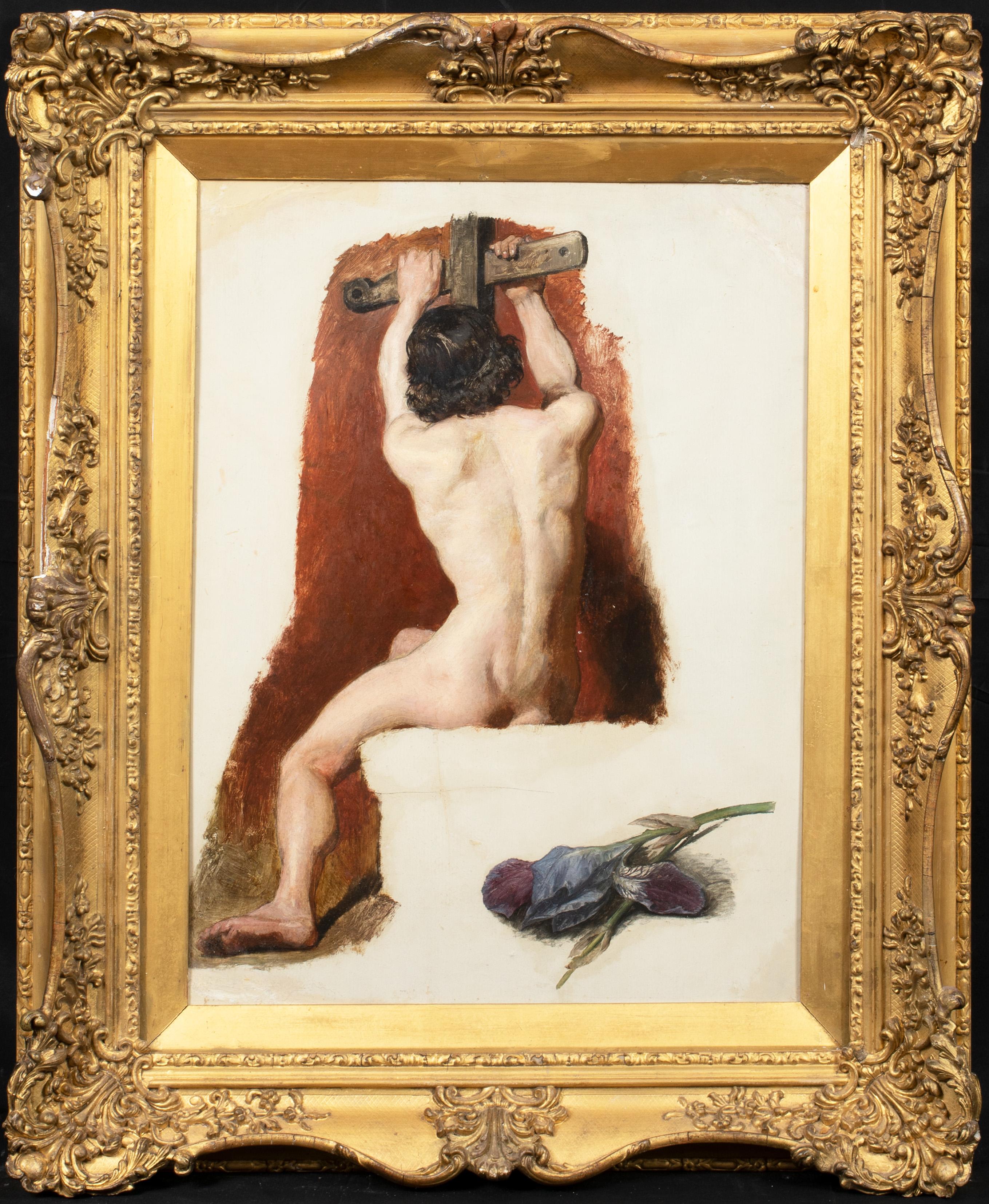 William Etty R.A. Still-Life Painting – Porträt eines nackten Mannes mit Kruzifix, 19. Jahrhundert
