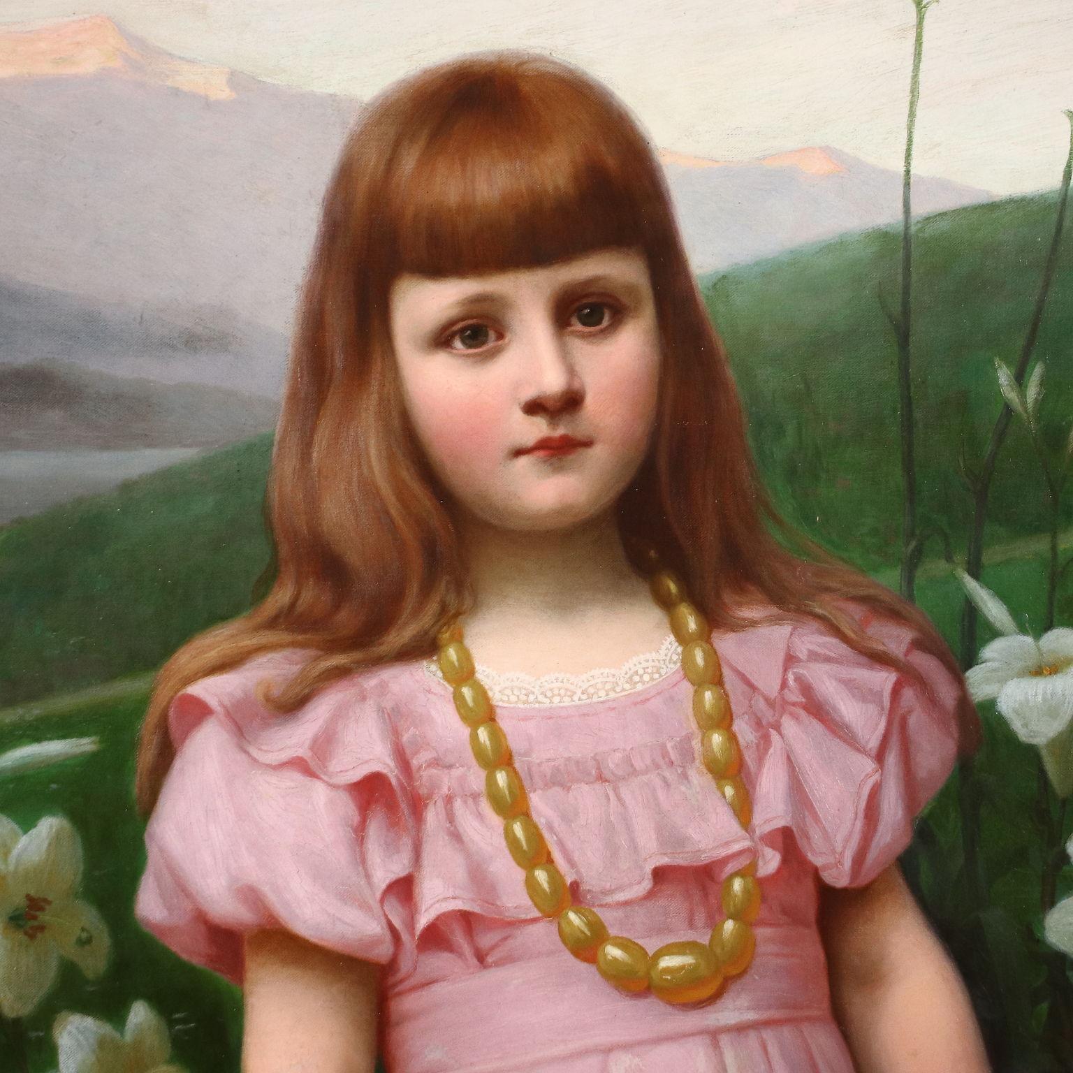 Portrait of Little Girl Oil on Canvas Italy XIX Century - Other Art Style Painting by Unknown