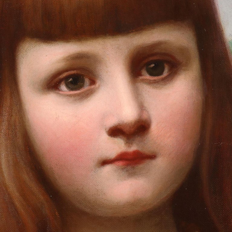 Portrait of Little Girl Oil on Canvas Italy XIX Century - Black Portrait Painting by Unknown