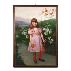 Antique Portrait of Little Girl Oil on Canvas Italy XIX Century