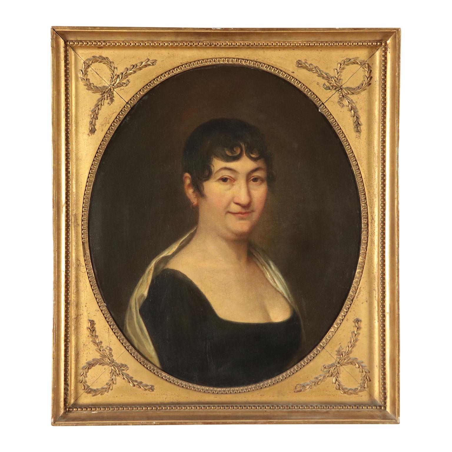 Unknown Portrait Painting - Portrait of Madame Sebatien Bottin, Oil on Canvas, 19th Century