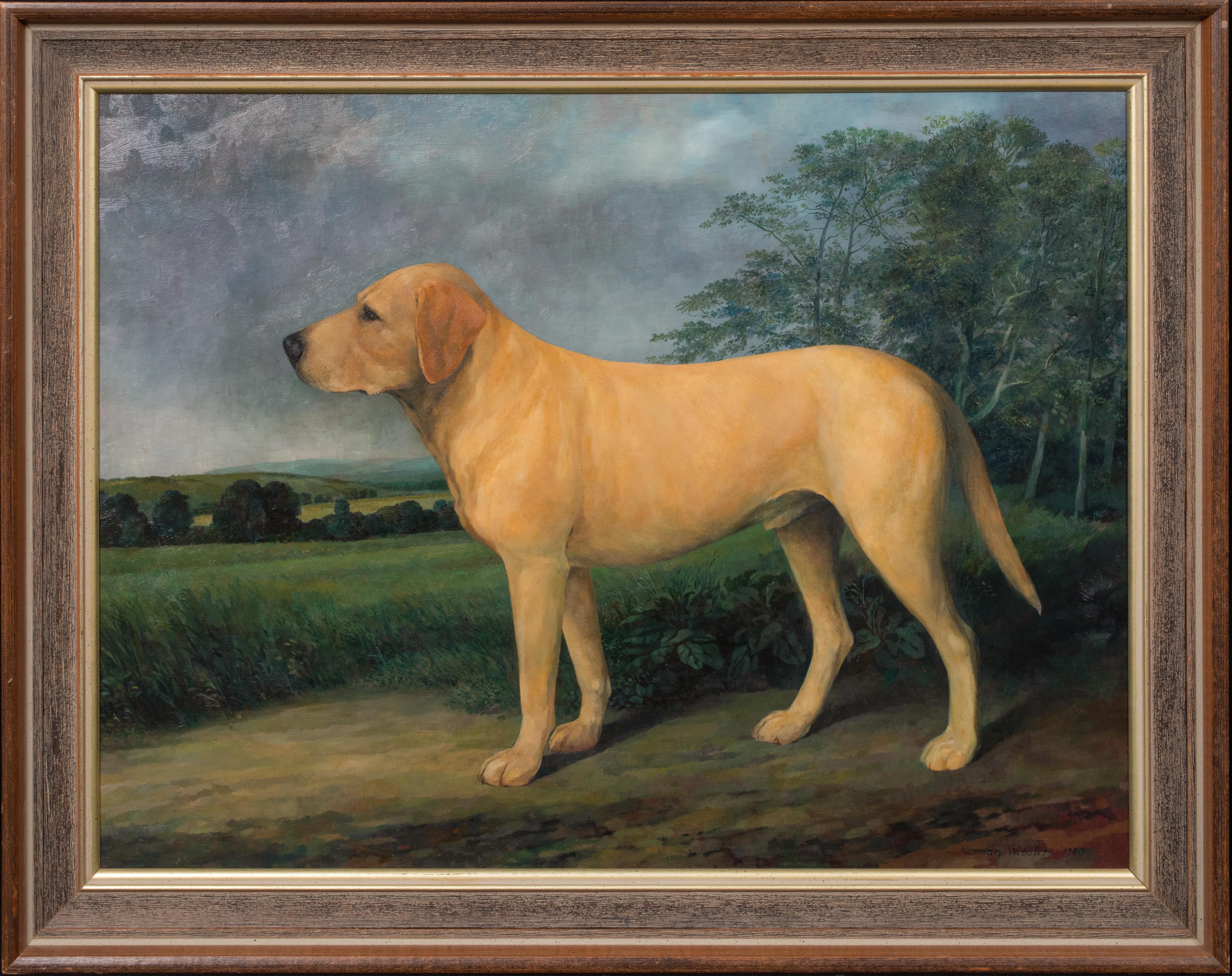 Unknown Portrait Painting - Portrait Of "Major" A Labrador Retriever In A Landscape, 20th Century