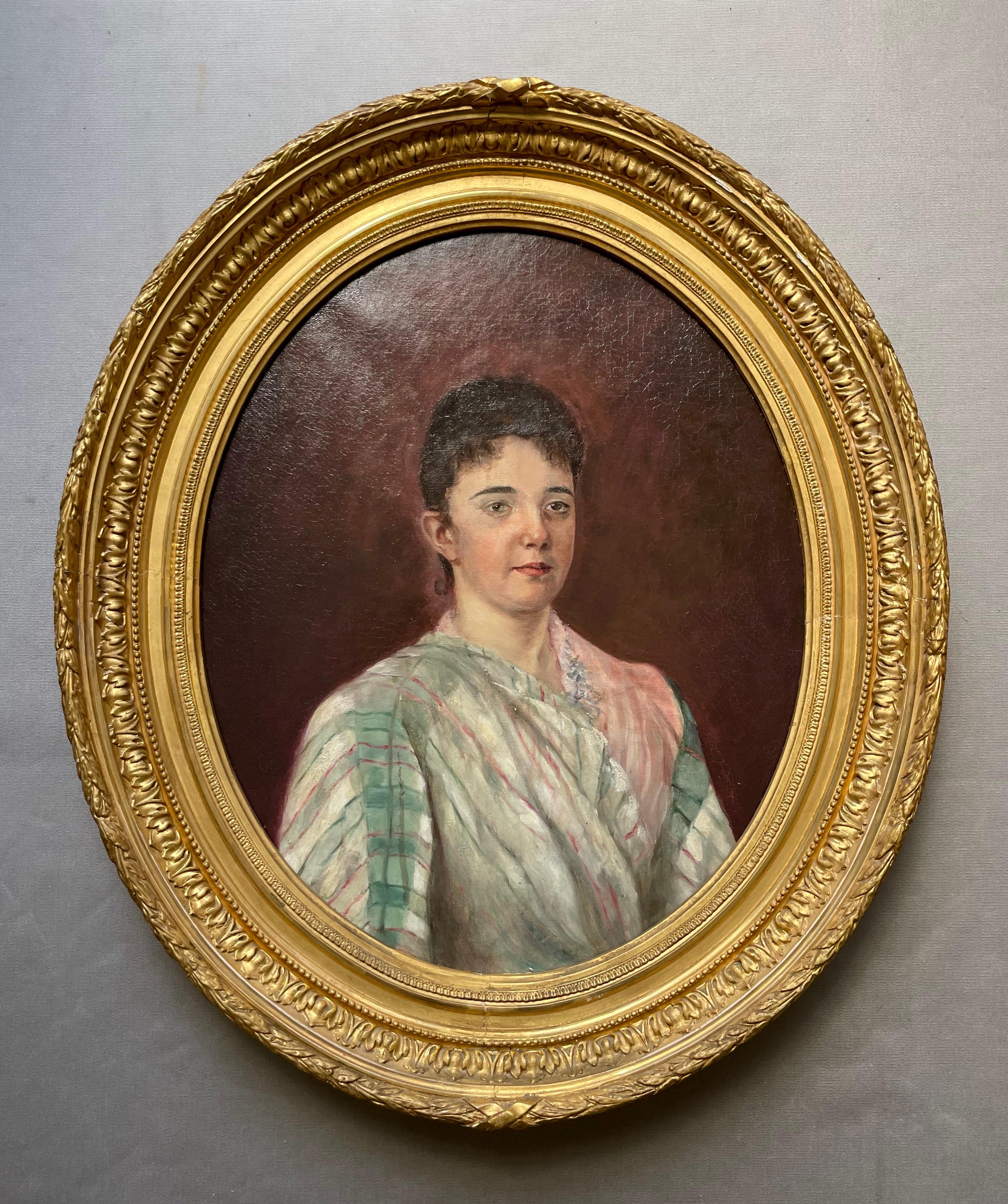 Unknown Portrait Painting - Portrait Of Marie Alice Edmée Esterhazy, Oil On Canvas 19th Century
