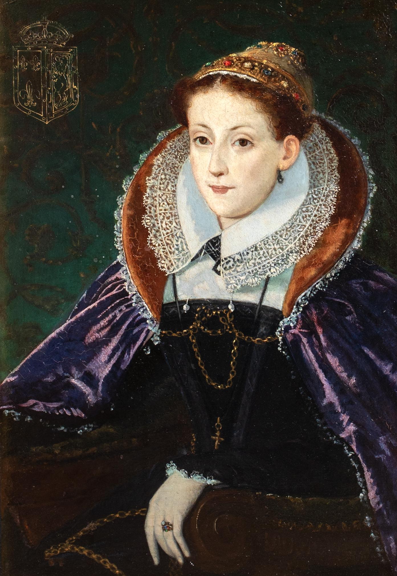 Ritratto di Maria, Regina di Scozia (1542-1587)  English School - Olio su pannello - Portrait Painting Beige di Unknown