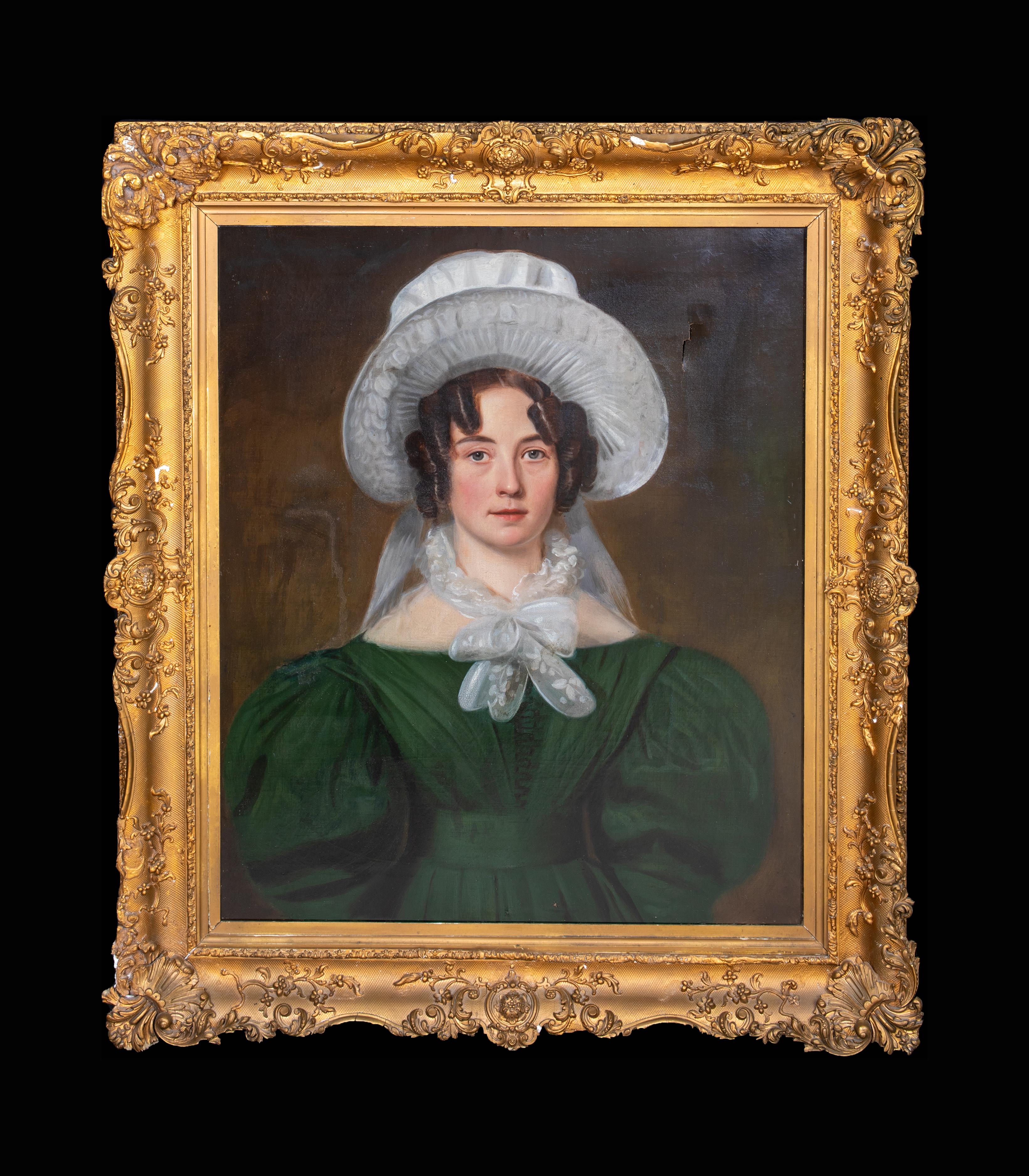 Portrait Of Matilda Currie, aged 28, Wearing an elaborate Bonnet, 19th Century   - Painting by Unknown