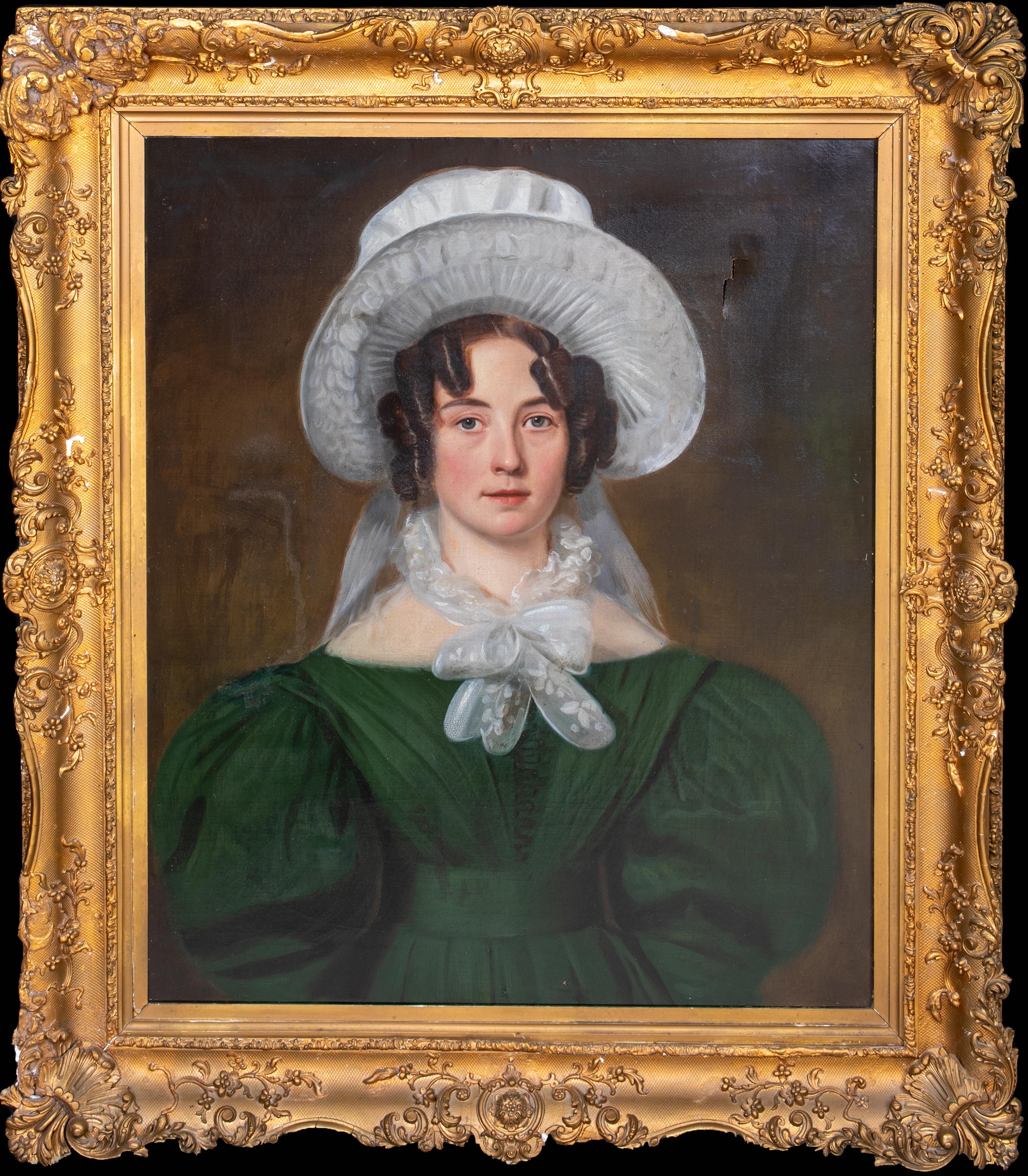 Unknown Portrait Painting - Portrait Of Matilda Currie, aged 28, Wearing an elaborate Bonnet, 19th Century  