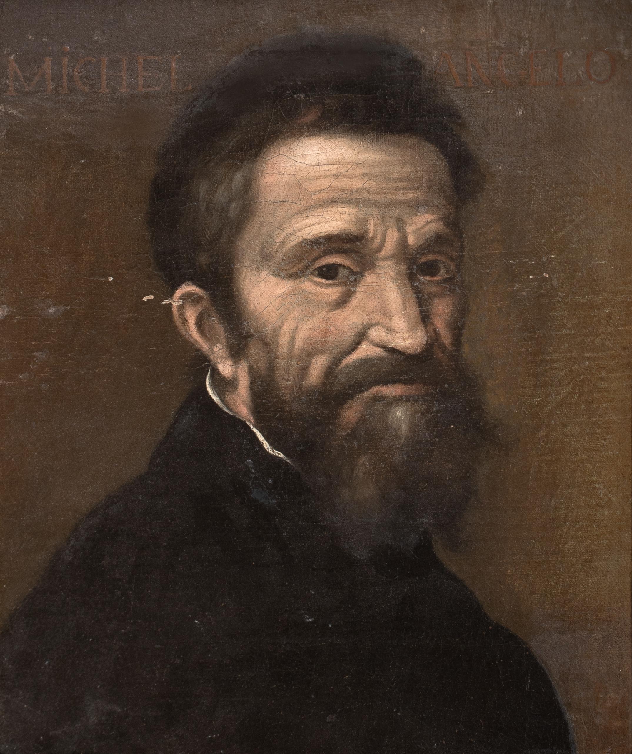 Porträt von Michelangelo (1475-1564), 16. Jahrhundert  Italienische Schule (Schwarz), Portrait Painting, von Unknown