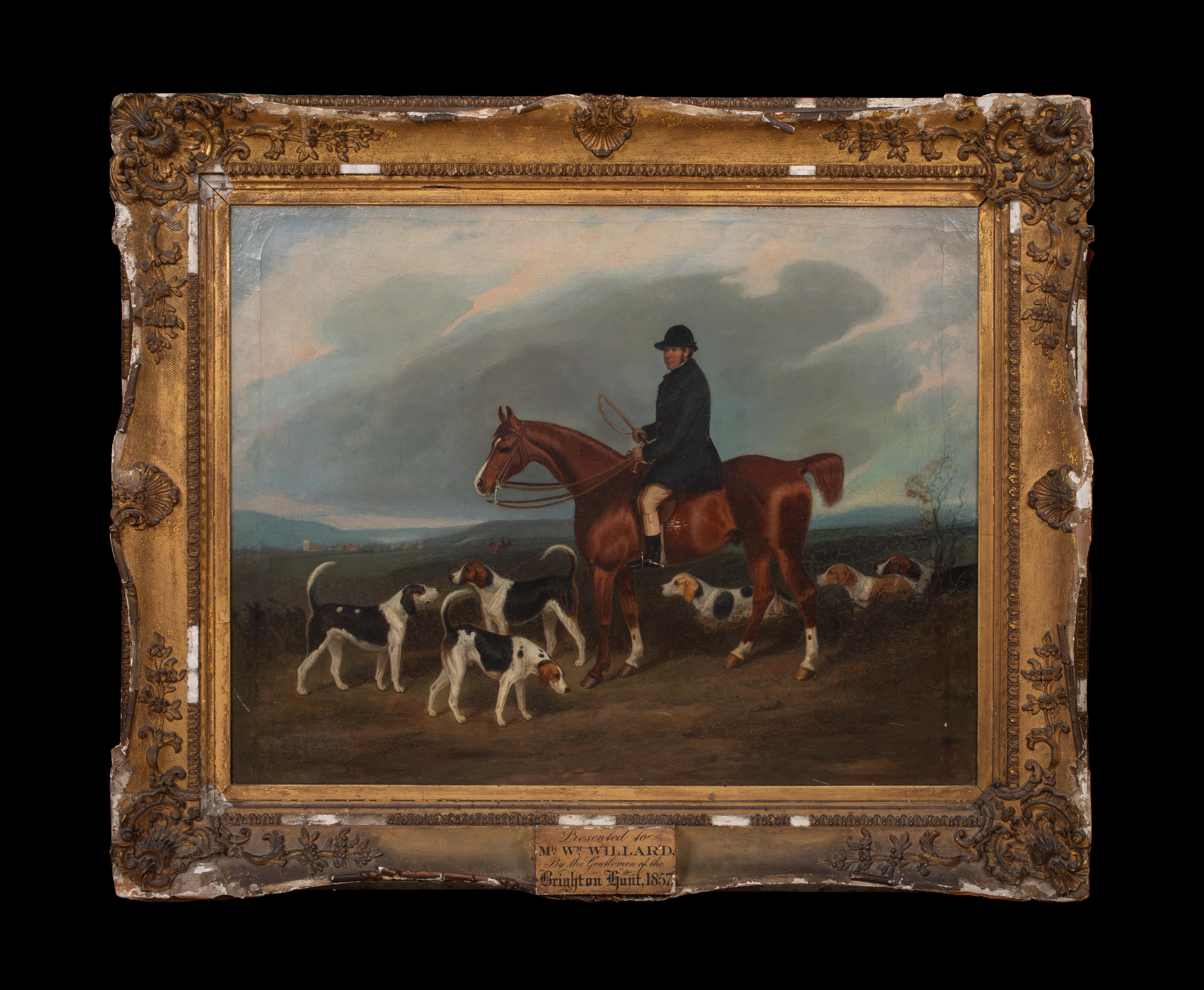 Portrait of Mr William Willard, Horse & Hounds, At The Brighton Hunt, 1857   - Painting by Unknown