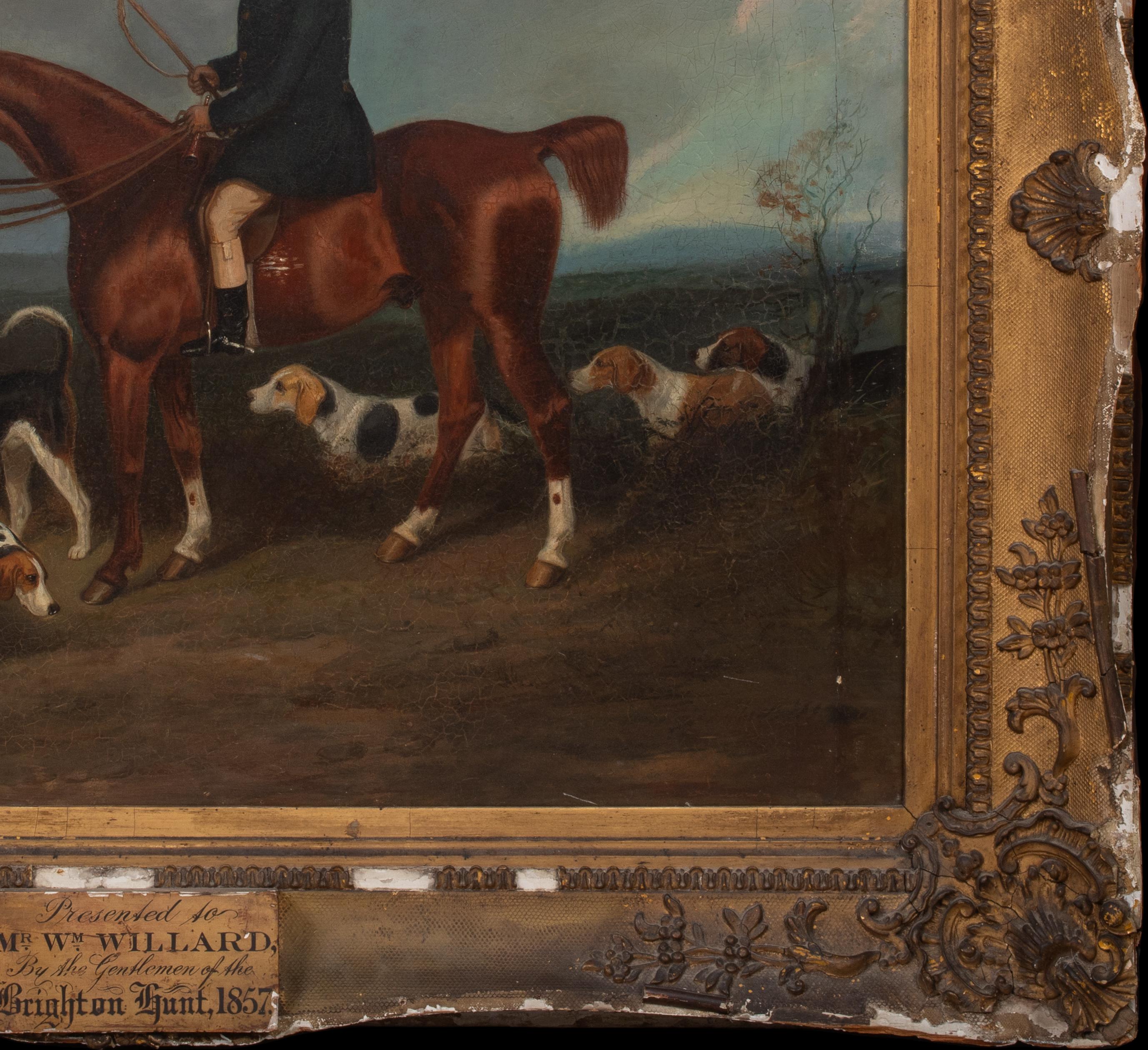 Porträt von William Willard, Pferd und Hunde, auf der Brighton- Jagd, 1857   im Angebot 1