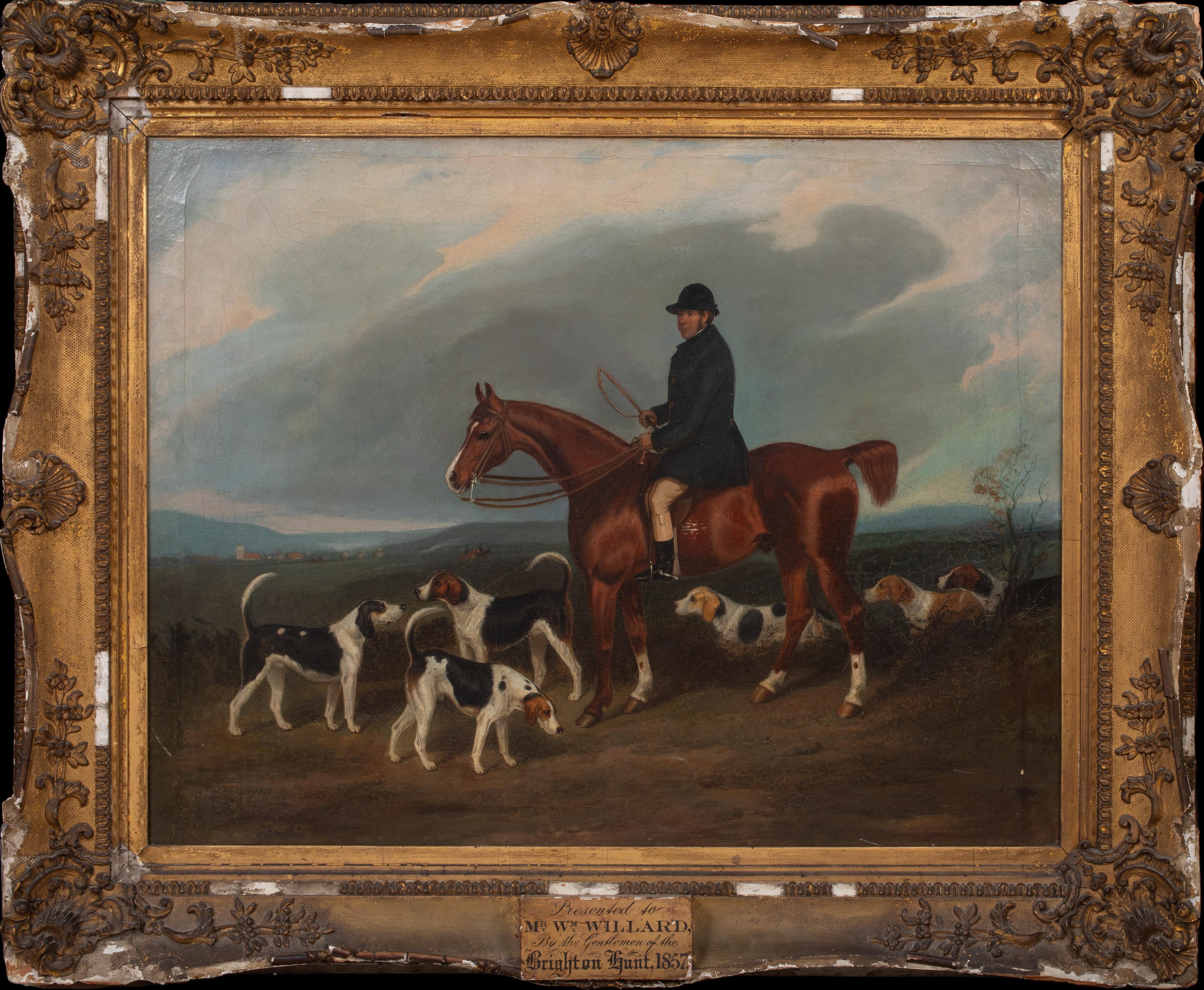 Unknown Portrait Painting - Portrait of Mr William Willard, Horse & Hounds, At The Brighton Hunt, 1857  