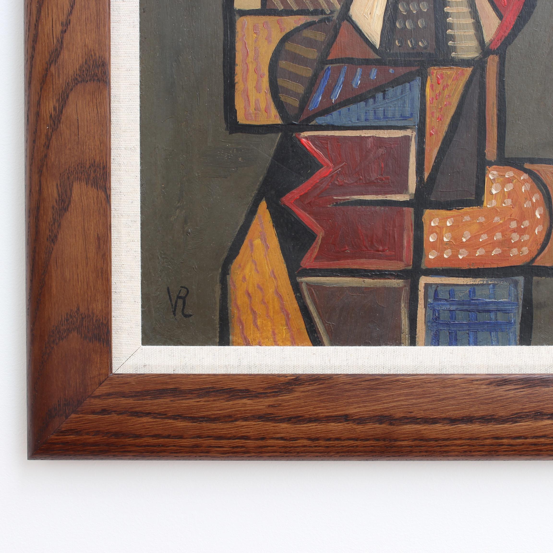 'Portrait of Natural Man', oil on board (circa 1940s - 1960s). Inspired by the works of Picasso and Braque, this is a colourful cubist portrait of a broad-shouldered, pre-industrial man. A solid person of structured squares, rectangles and a few