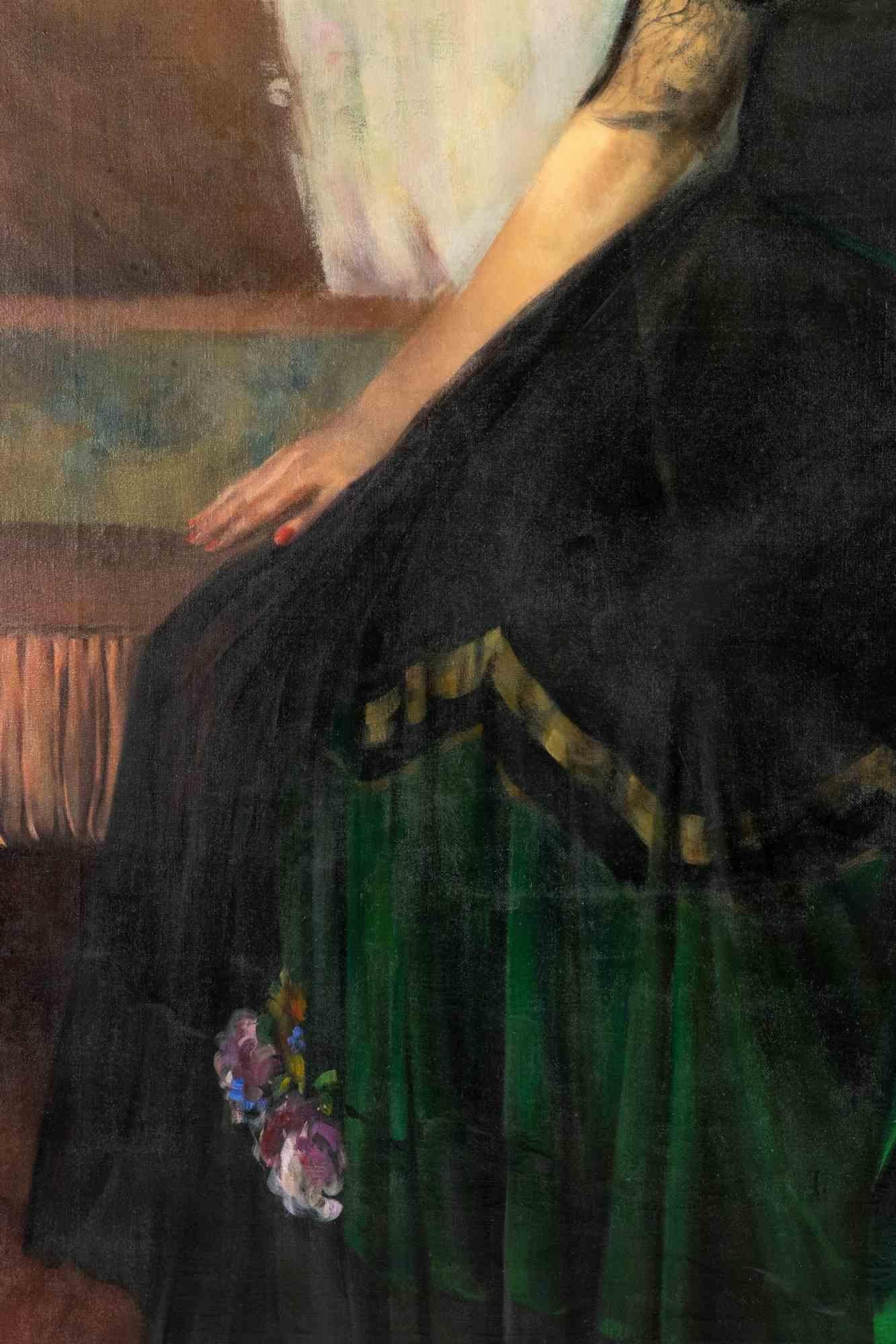 Portrait of Noble Woman - Original Painting - 1920s - Black Figurative Painting by Unknown