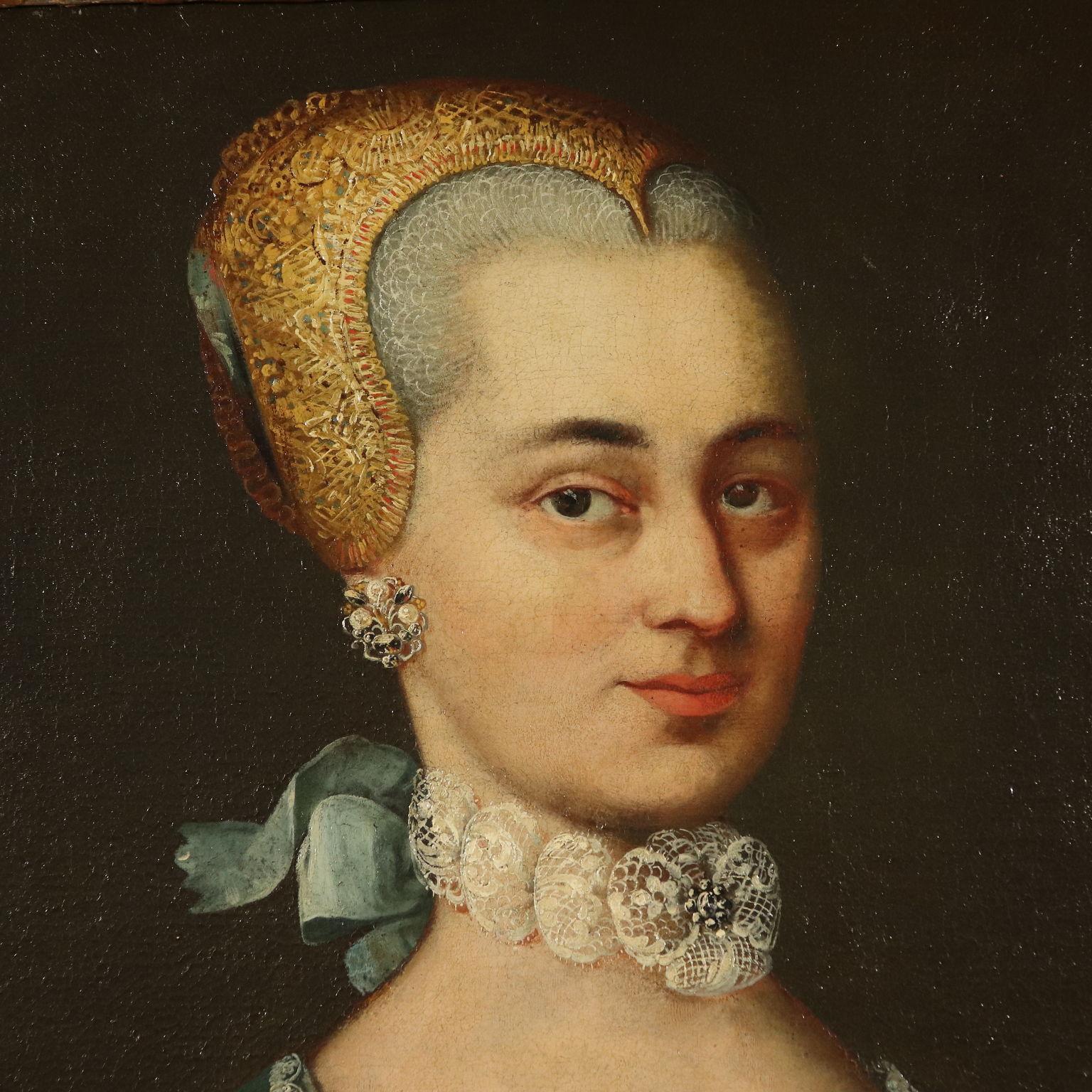 Portrait of Noblewoman Oil Painting 18th Century - Brown Portrait Painting by Unknown