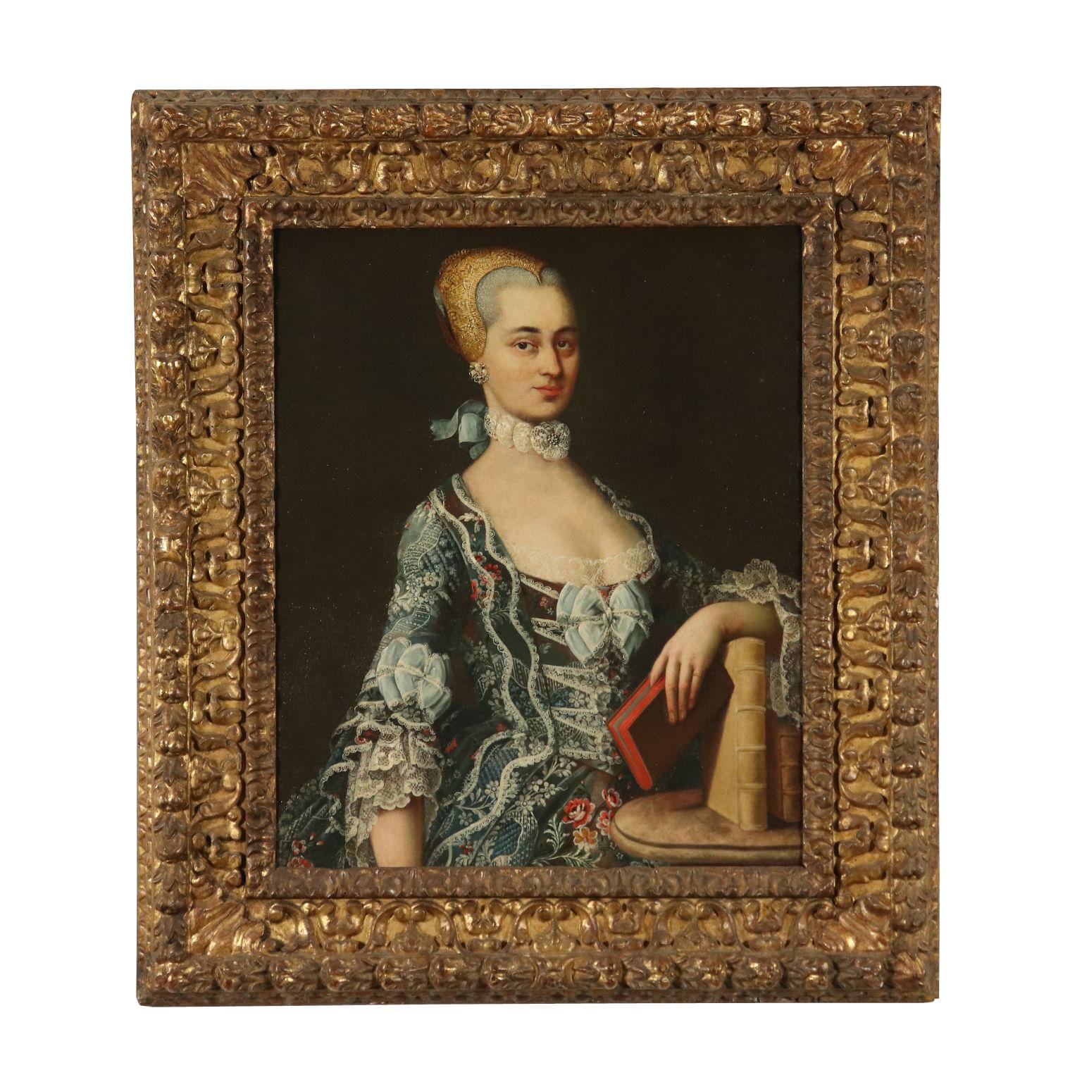 Unknown Portrait Painting - Portrait of Noblewoman Oil Painting 18th Century