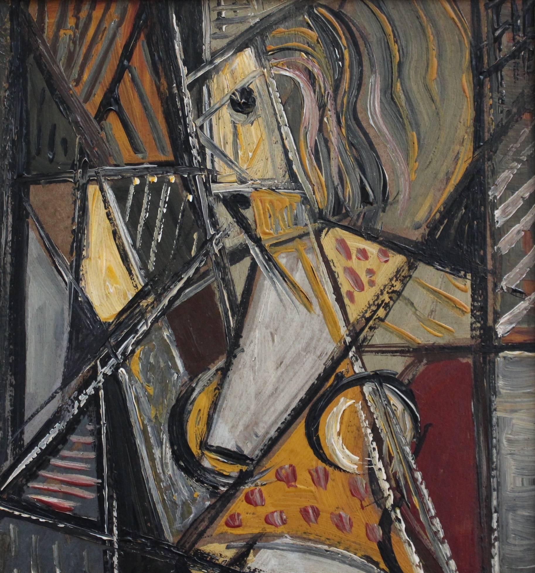 'Portrait of a Nude Woman in the Mirror', oil on board, by unknown artist (circa 1940s -1950s). When we gaze in the mirror, we like to see ourselves from all angles. This beautifully complex cubist work with a scatter of colours - yellow, maroon,