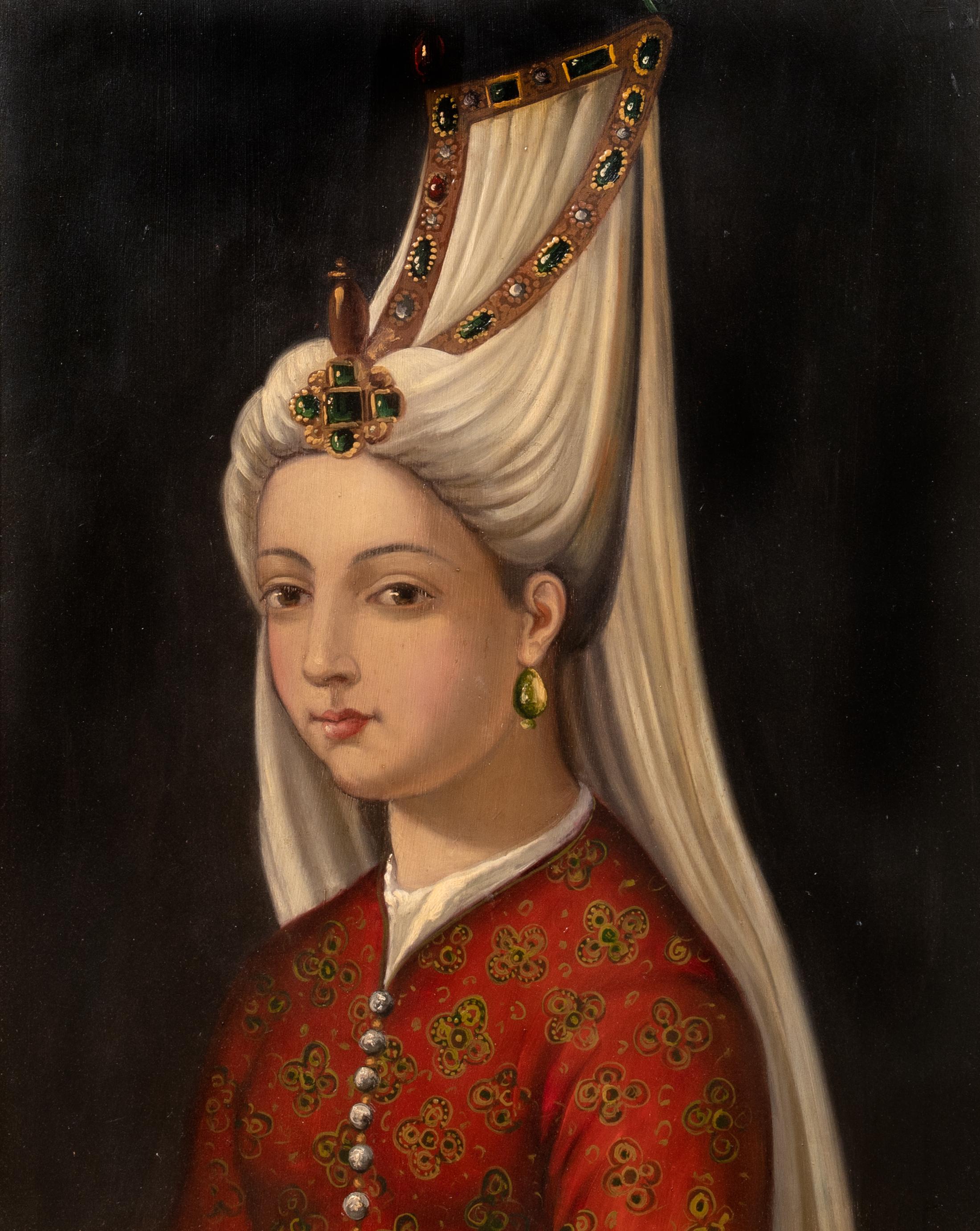Ritratto della principessa Mihrimah Sultan (1522-1578), figlia di Suleyman il Magnifico, XVII secolo 

Scuola italiana - Olio su pannello

Grande ritratto Old Master del XVII secolo della principessa ottomana Mihrimah Sultan, olio su pannello.