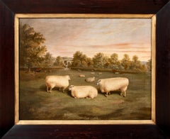 Portrait of Prize Cotswold Sheep In A Landscape, 19th Century RICHARD WHITFORD 