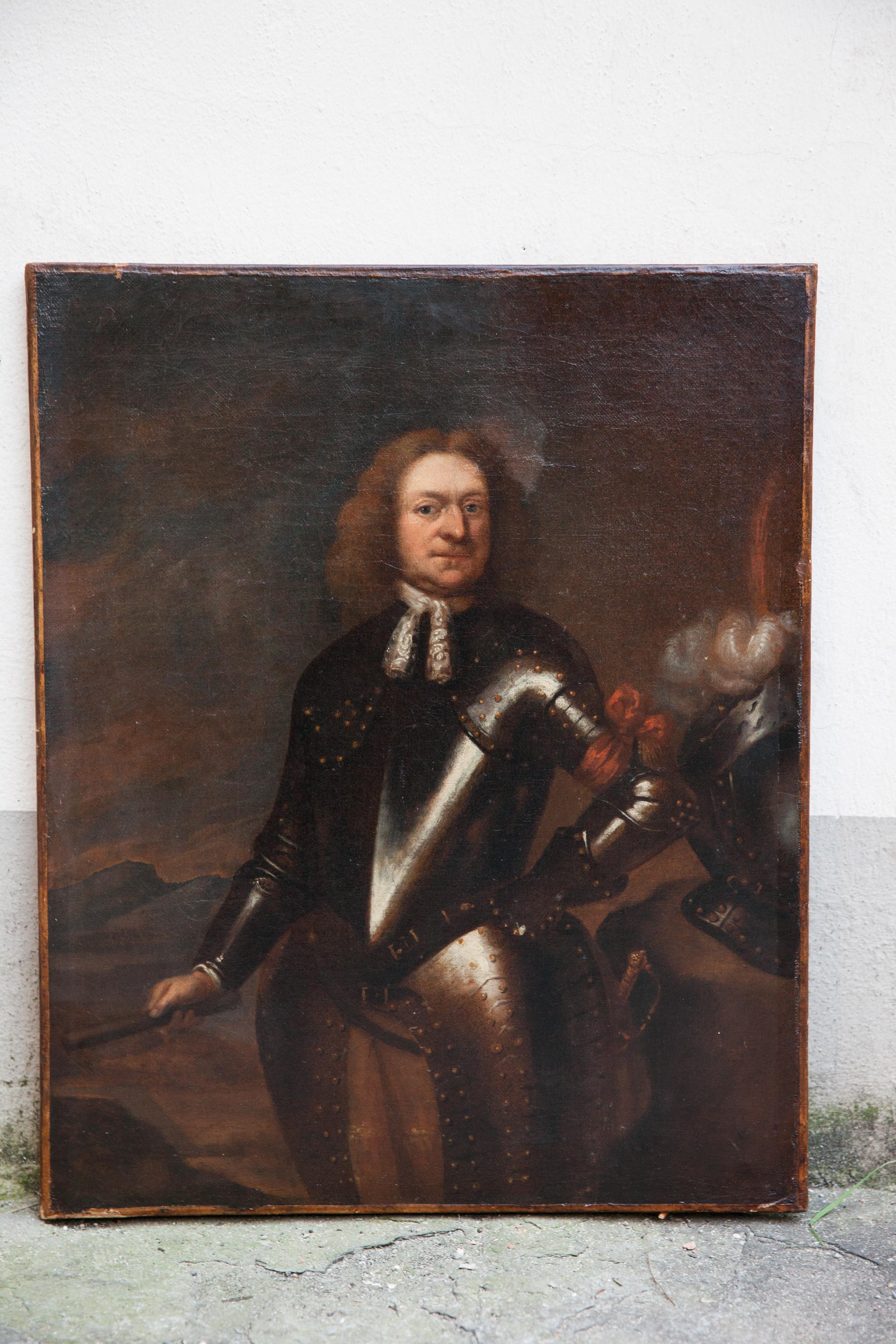 Portrait of Raimondo di Montecuccoli in armor with a marshal's staff. Circa 1660 - Painting by Unknown