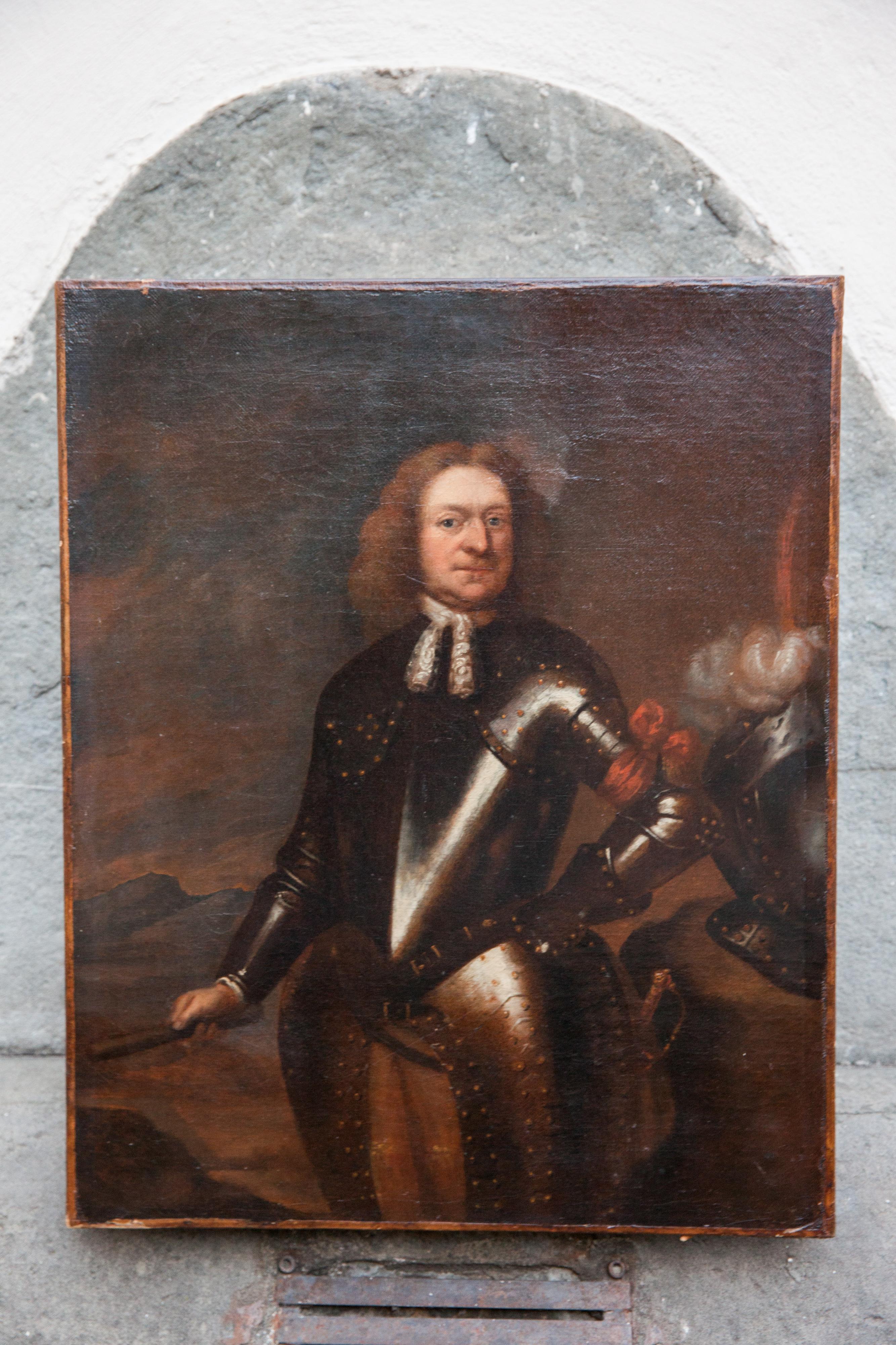 Portrait de Raimondo di Montecuccoli en armure avec un bâton de maréchal. Vers 1660 - Maîtres anciens Painting par Unknown