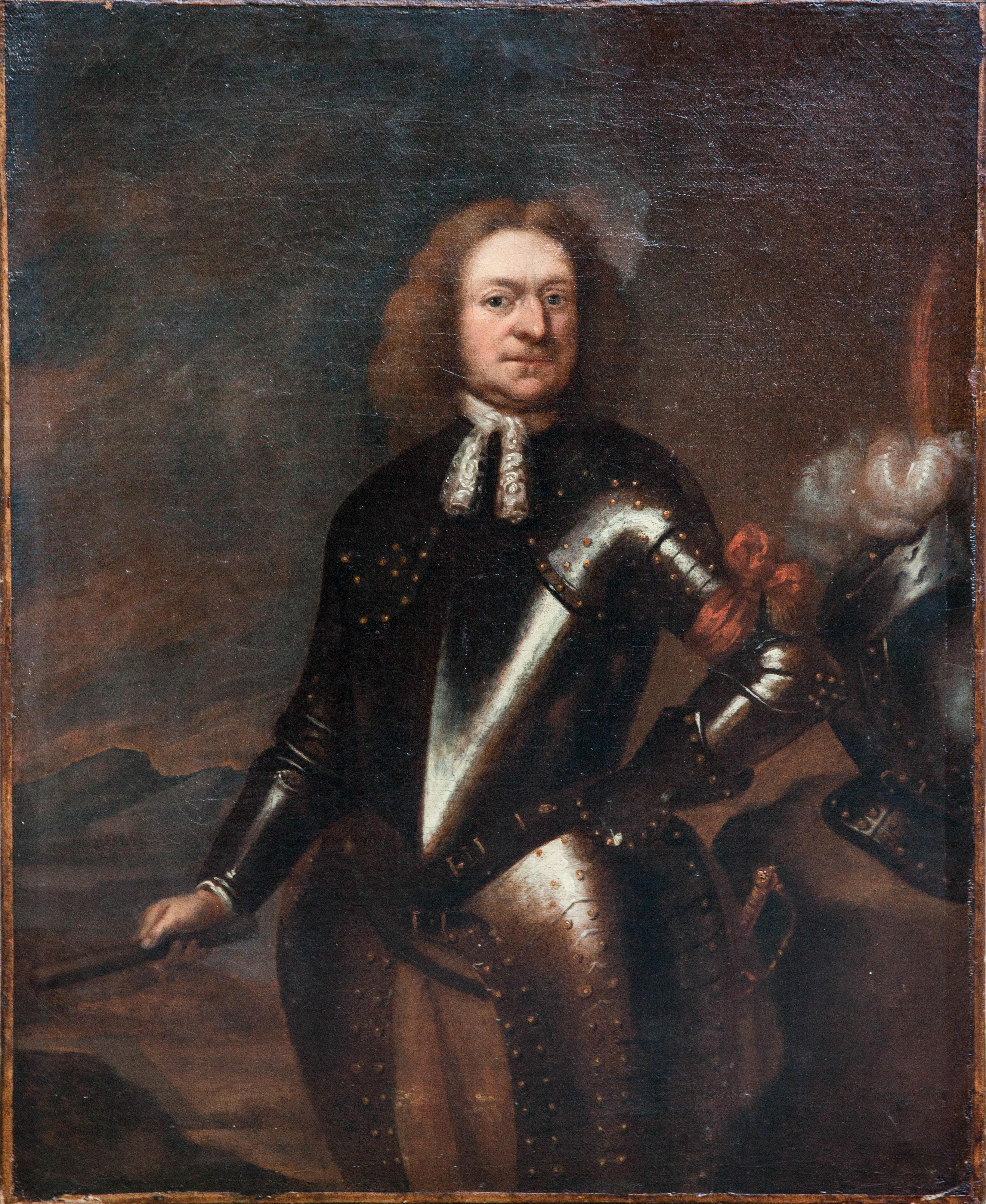 Portrait Painting Unknown - Portrait de Raimondo di Montecuccoli en armure avec un bâton de maréchal. Vers 1660