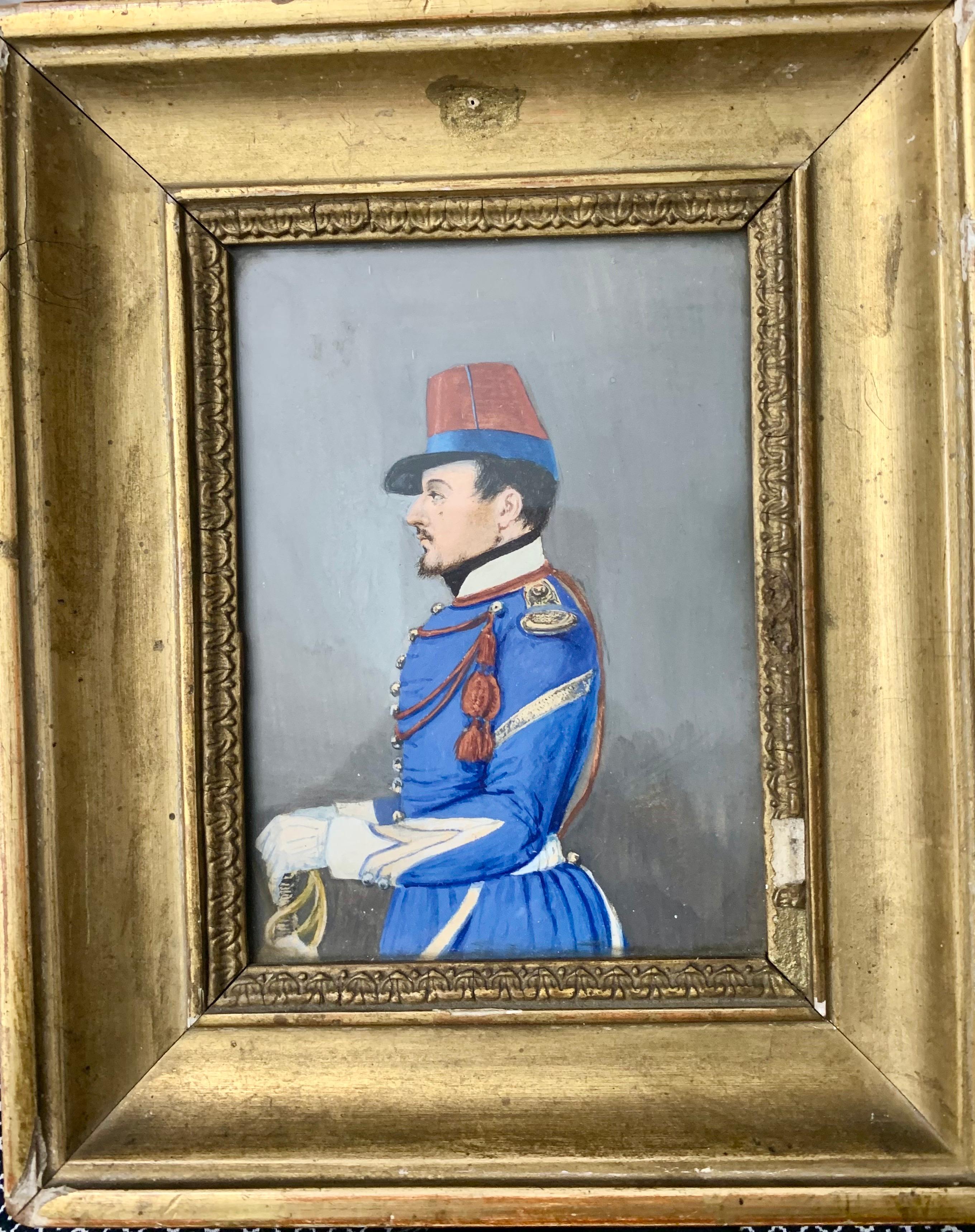 "Portrait of senior military man in uniform" Tempera, original frame 1881 