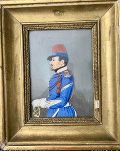 "Portrait of senior military man in uniform" Tempera,original frame 1881 