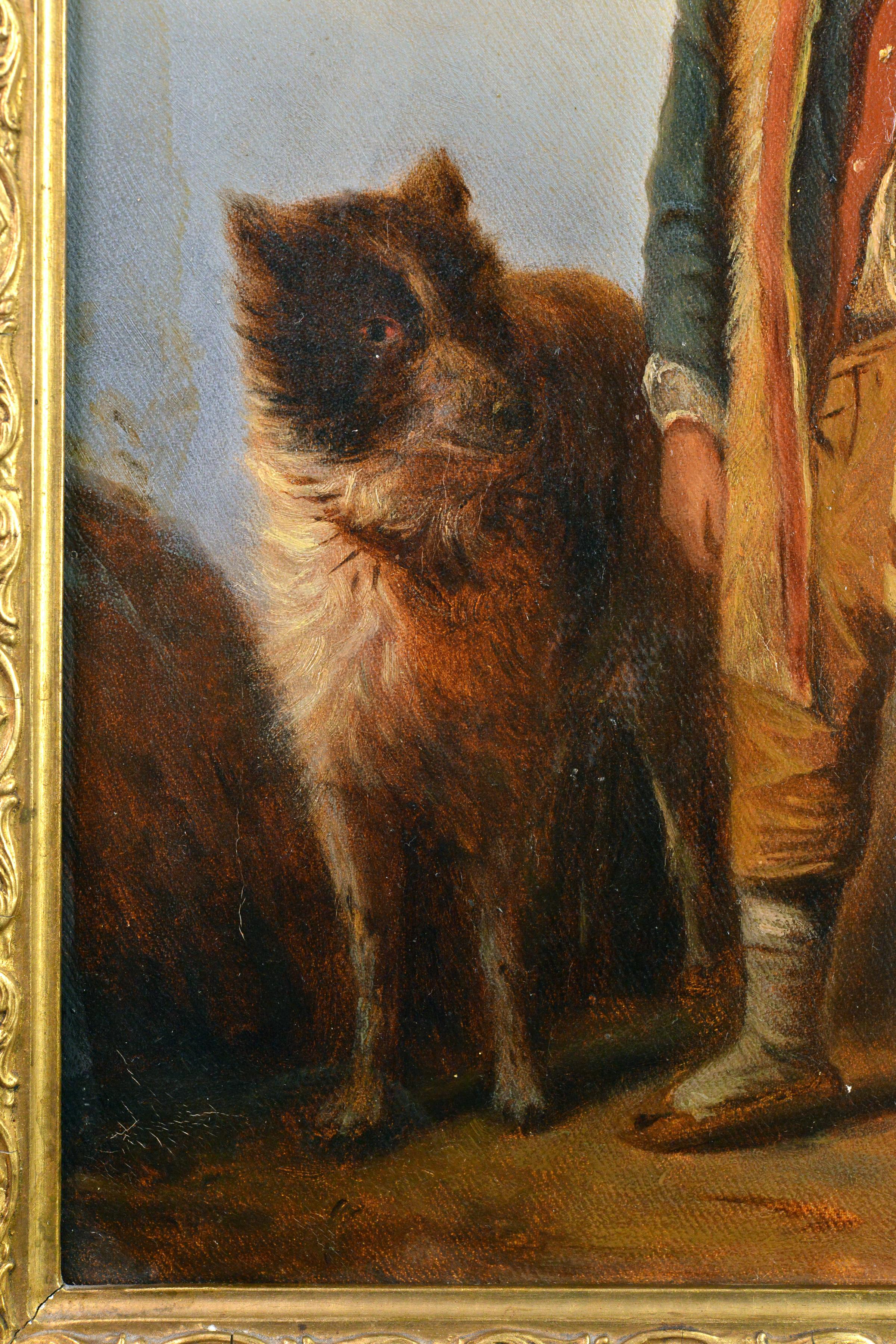 Ritratto di pastorello con cane della fine del XIX secolo dipinto ad olio con cornice - Portrait Painting Marrone di Unknown