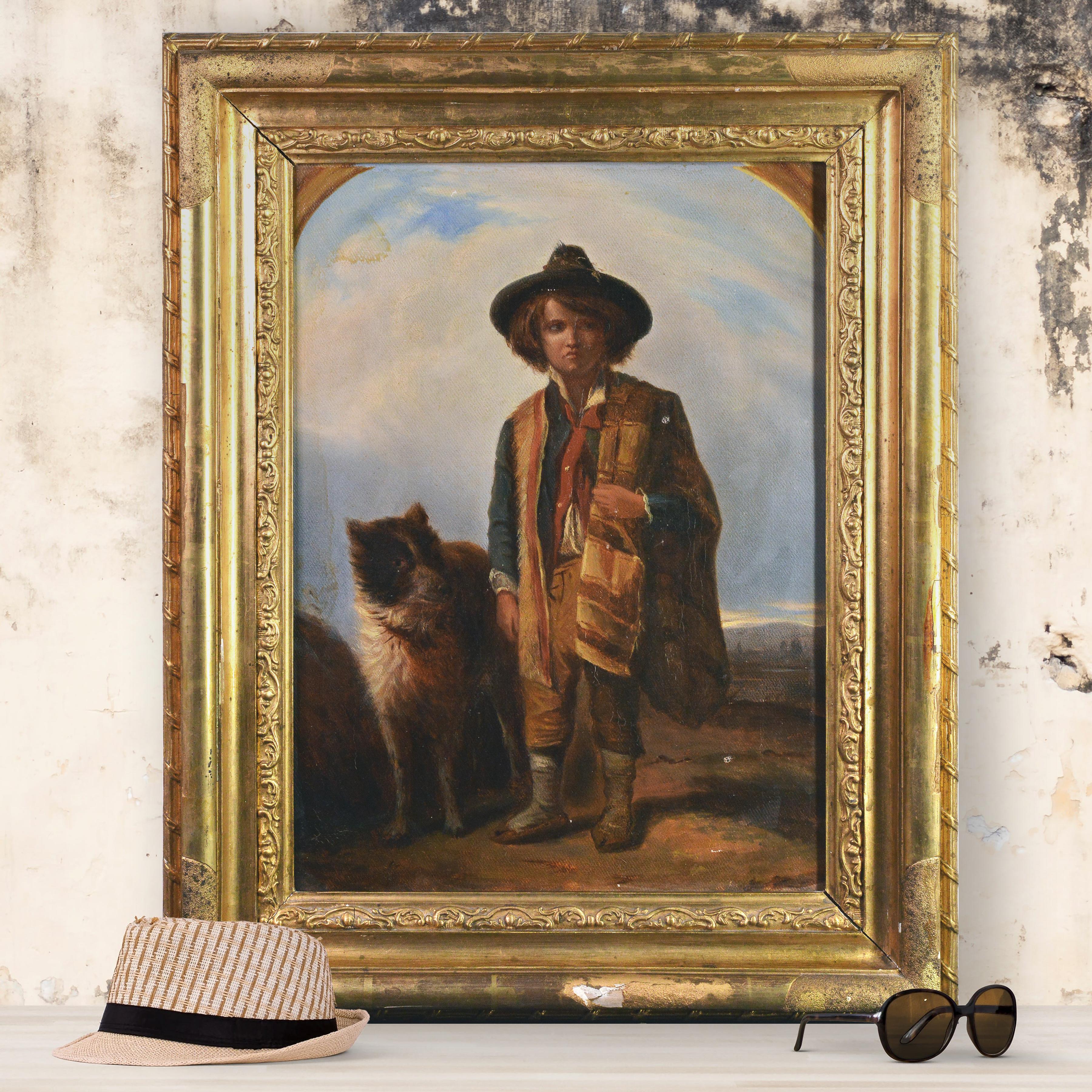 Ritratto di pastorello con cane della fine del XIX secolo dipinto ad olio con cornice in vendita 3