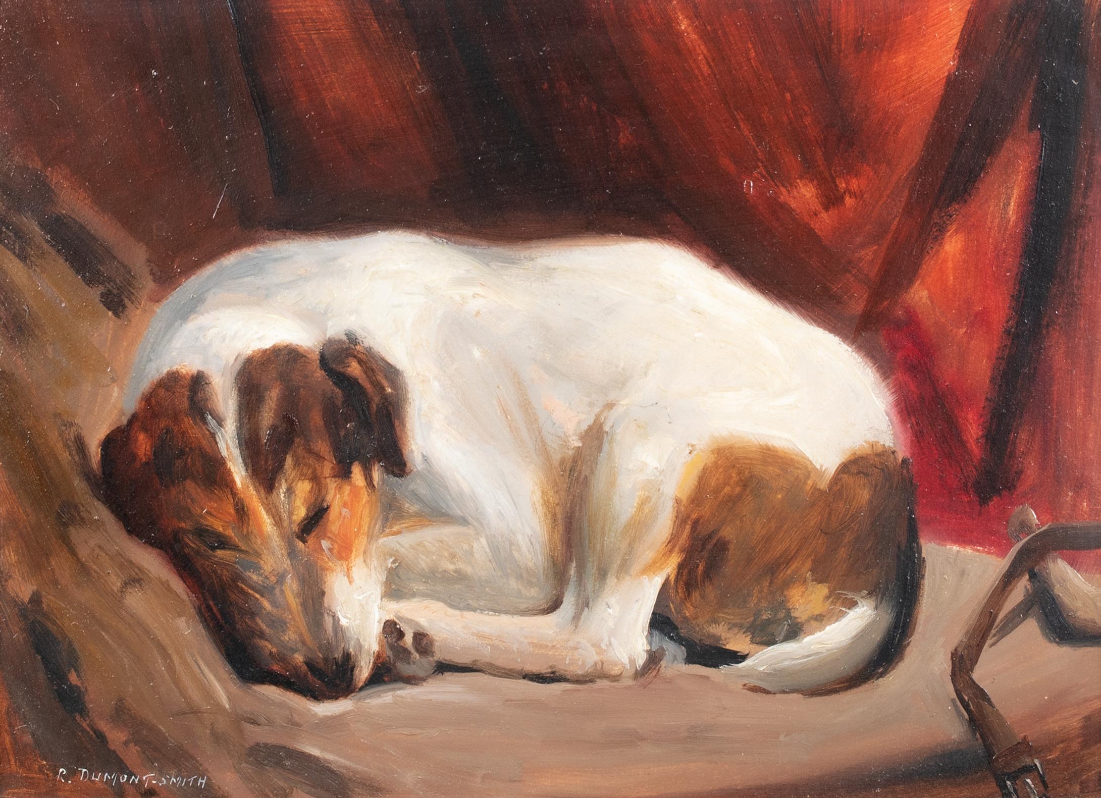 Portrait Of  Sleeping Jack Russell Terrier, circa 1900

by Robert Dumont Smith

Crirca 1900 English portrait of a sleeping Jack Russell Terrier, oil on panel by Robert Dumont Smith. Excellent quality and condition intimate study of the dog asleep