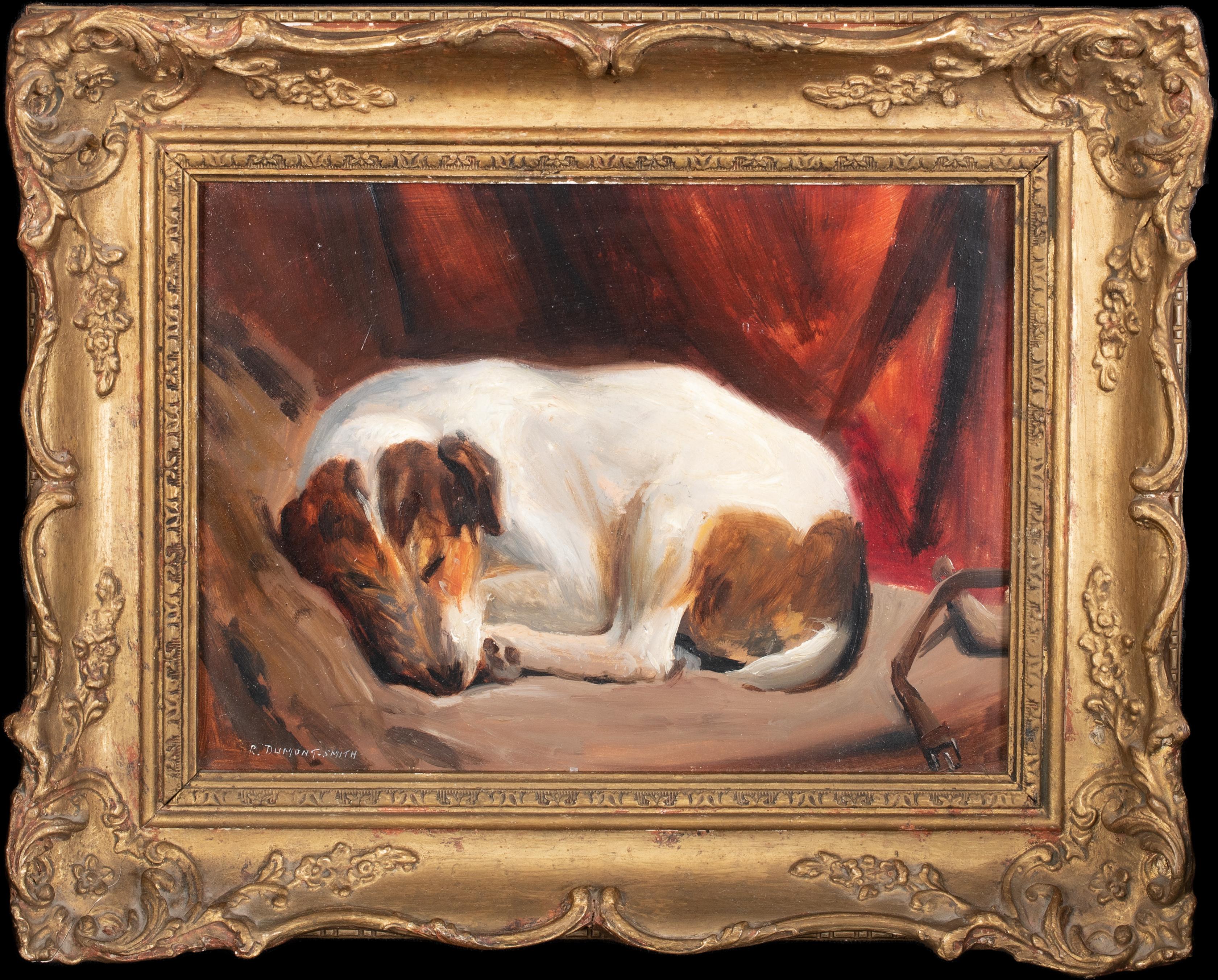 Unknown Animal Painting - Portrait Of  Sleeping Jack Russell Terrier, circa 1900  by Robert Dumont Smith  