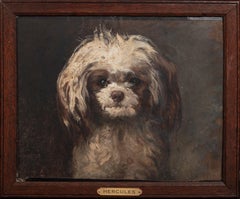 Antique Portrait of Terrier "Hercules", 19th Century  signed JL 