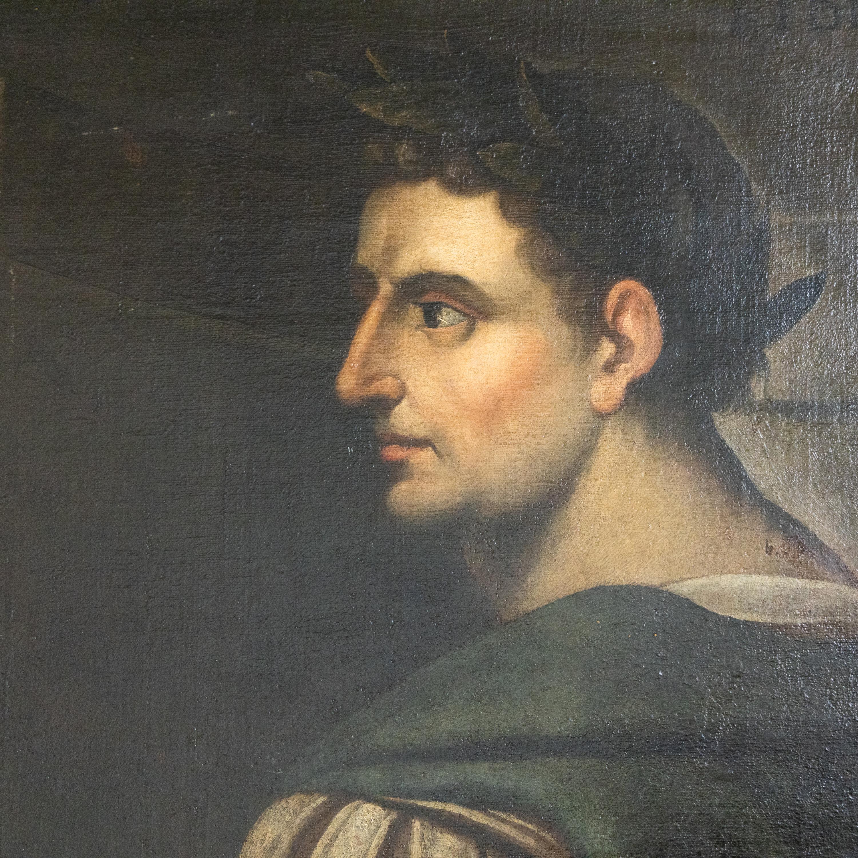 Portrait of the Emperor Tiberius, Follower of Bernardino Campi, pr. 17th Century - Black Portrait Painting by Unknown